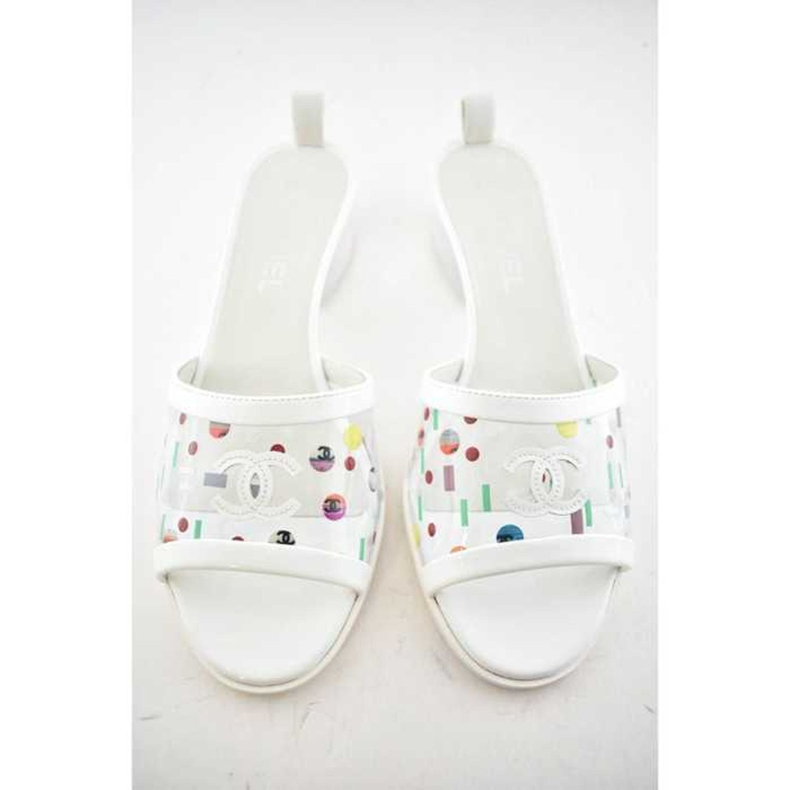 Chanel 19S Patent PVC CC Logo Mule Slide Sandal Heel 37C Size US 7 / IT 37 - 3 Thumbnail