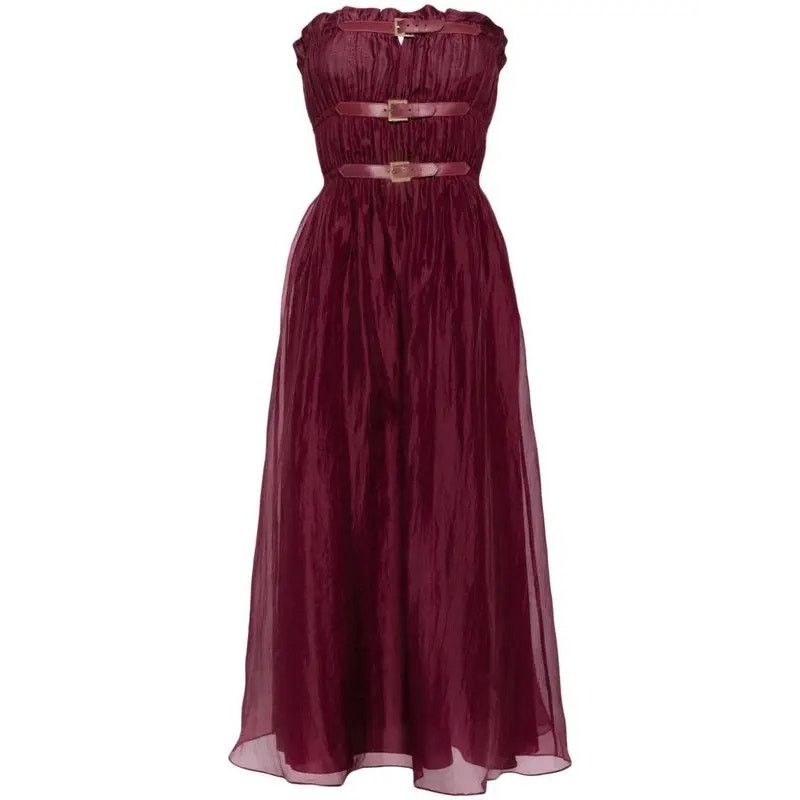 Cynthia Rowley Cynthia Rowley Buckle Up Silk Organza Dress burgundy size M Size M / US 6-8 / IT 42-44 - 4 Thumbnail