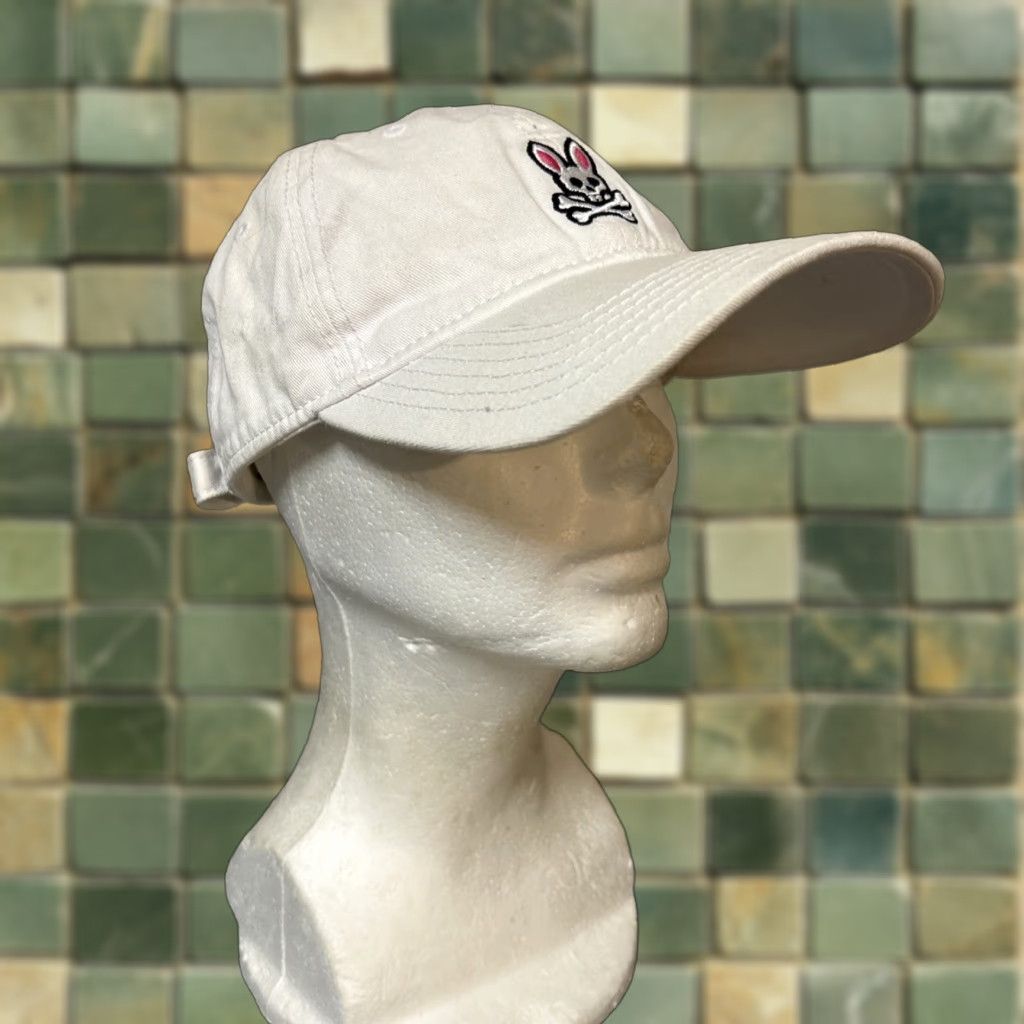 Psycho Bunny Psycho Bunny Mens Baseball Cap OS White Embroidered Silver Big Bunny Adjustable Cap OS Size ONE SIZE - 1 Thumbnail
