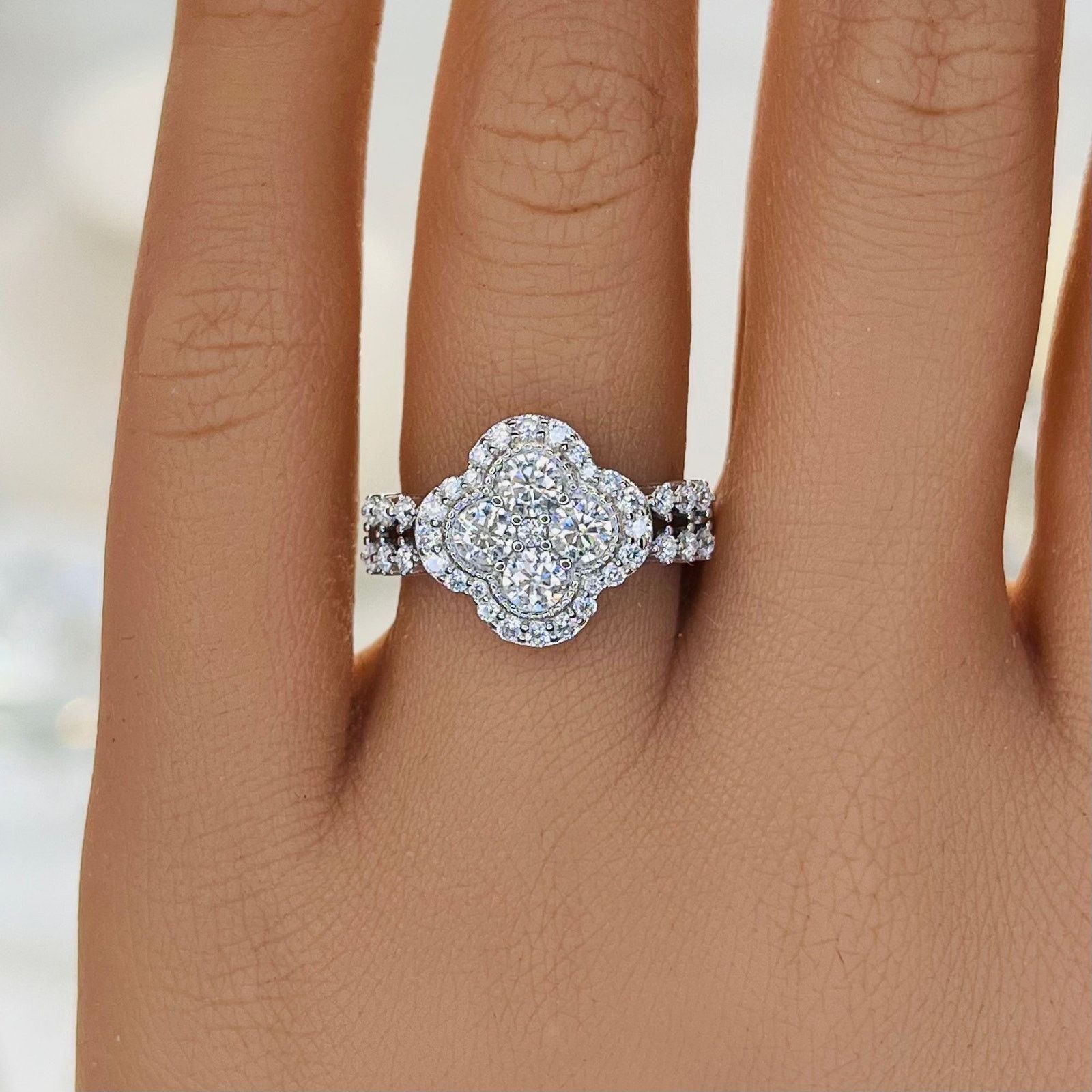 Other Clover Full Moissanite Pavé Engagement Ring Size ONE SIZE - 2 Thumbnail