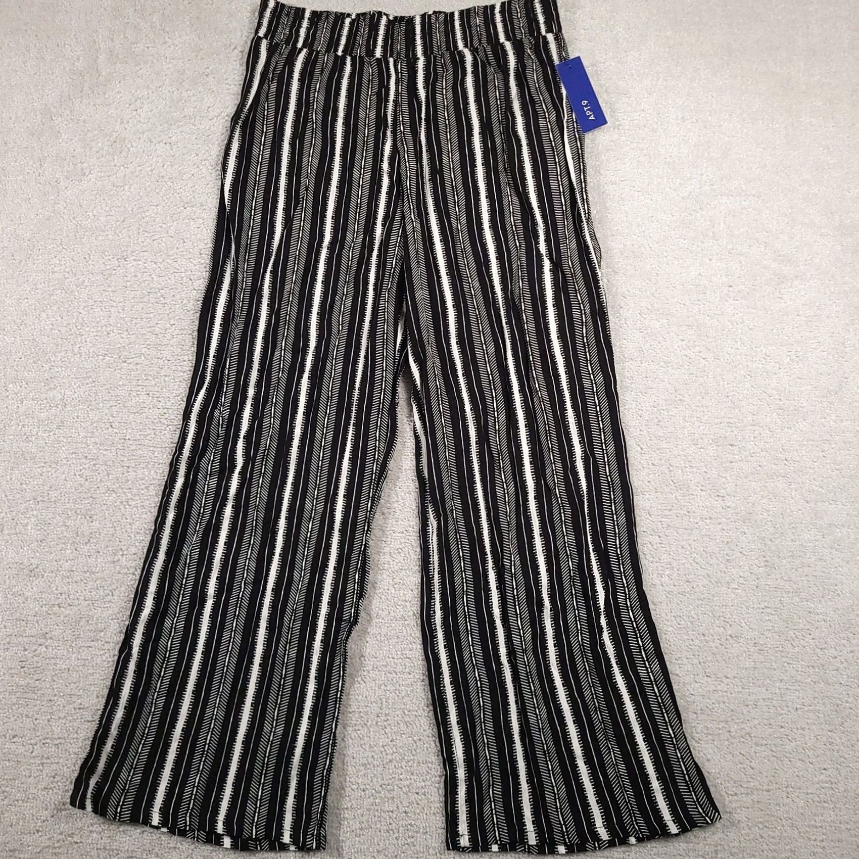 Apt. 9 APT 9 Pants Womens Small Black White Striped Wide-Leg Pull On Rayon Lightweight Wide-Leg Trousers Bohemian Casual Travel Womens Size 28" / US 6 / IT 42 - 2 Thumbnail