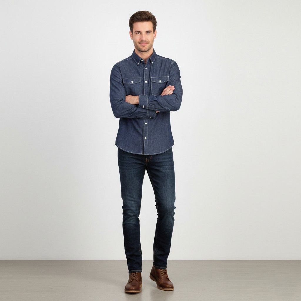Bogner Bogner Jeans Men M Casual Shirt Navy Denim Top 3726 Size US M / EU 48-50 / 2 - 1 Thumbnail