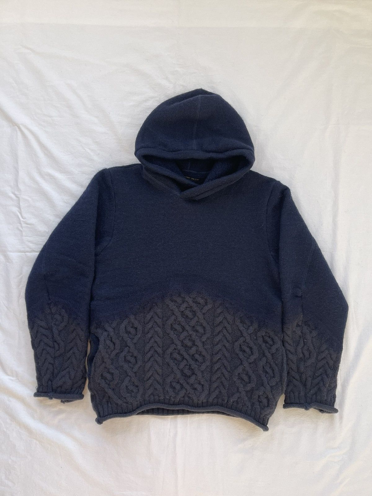 Pre-owned Talking About The Abstraction Gradient Hybrid Mohair Cable Knit Hoodie Sweater In Navy