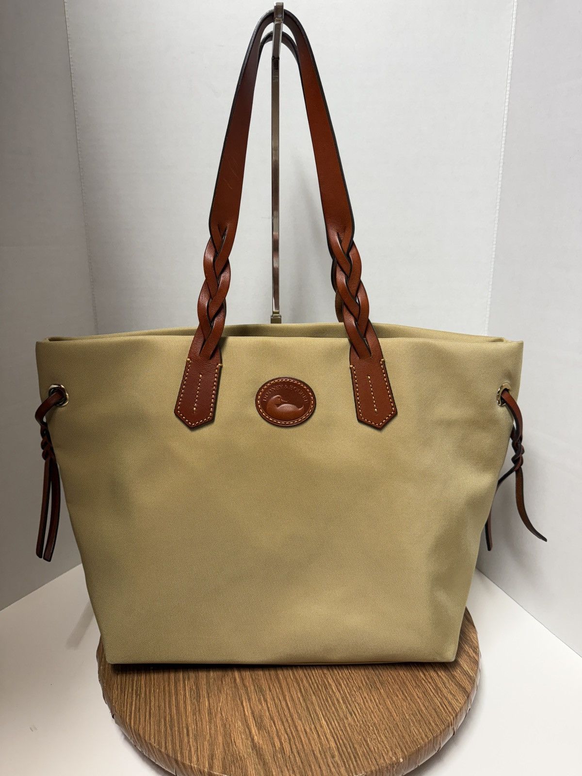 Dooney & Bourke Dooney & Bourke Khaki Nylon Tote Braided Leather Handles Size ONE SIZE - 1 Thumbnail