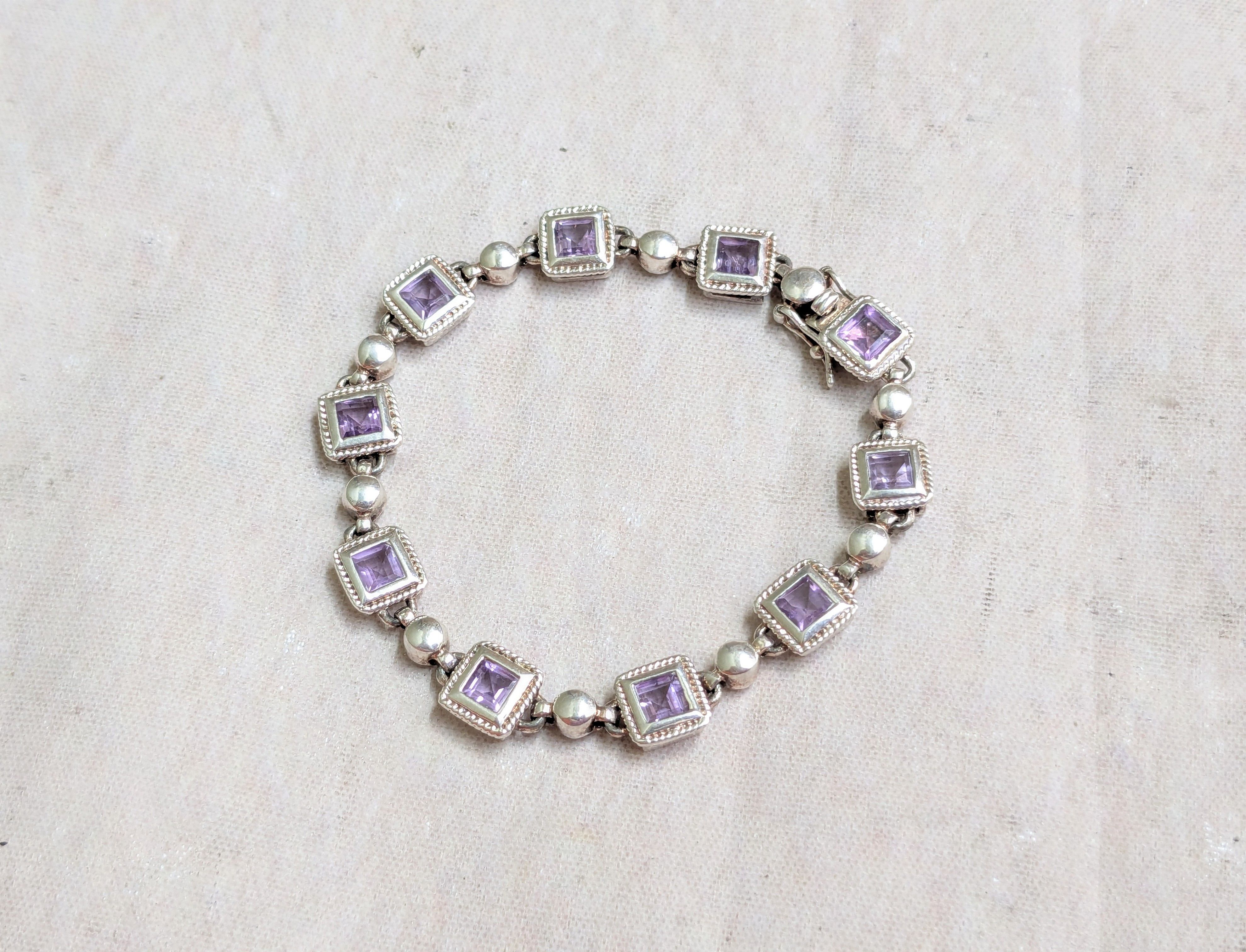 Sterling Silver Sterling Silver Tennis Bracelet Purple Amethyst Square 7.25 Size ONE SIZE - 1 Thumbnail