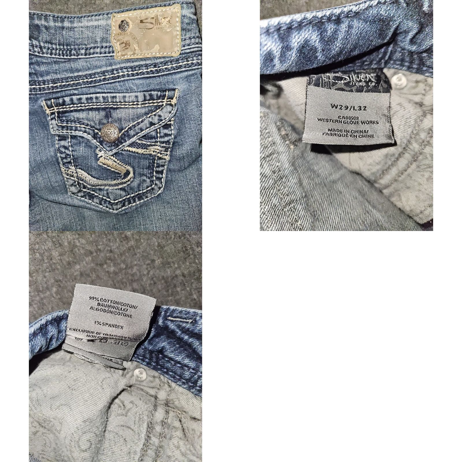 Silver Jeans Co. VINTAGE Silver Jeans Bootcut Jeans Women's 29/32 Blue Embroidered Logo Low Rise 30 Inseam Belted Buttons Pockets Size 29" - 8 Thumbnail