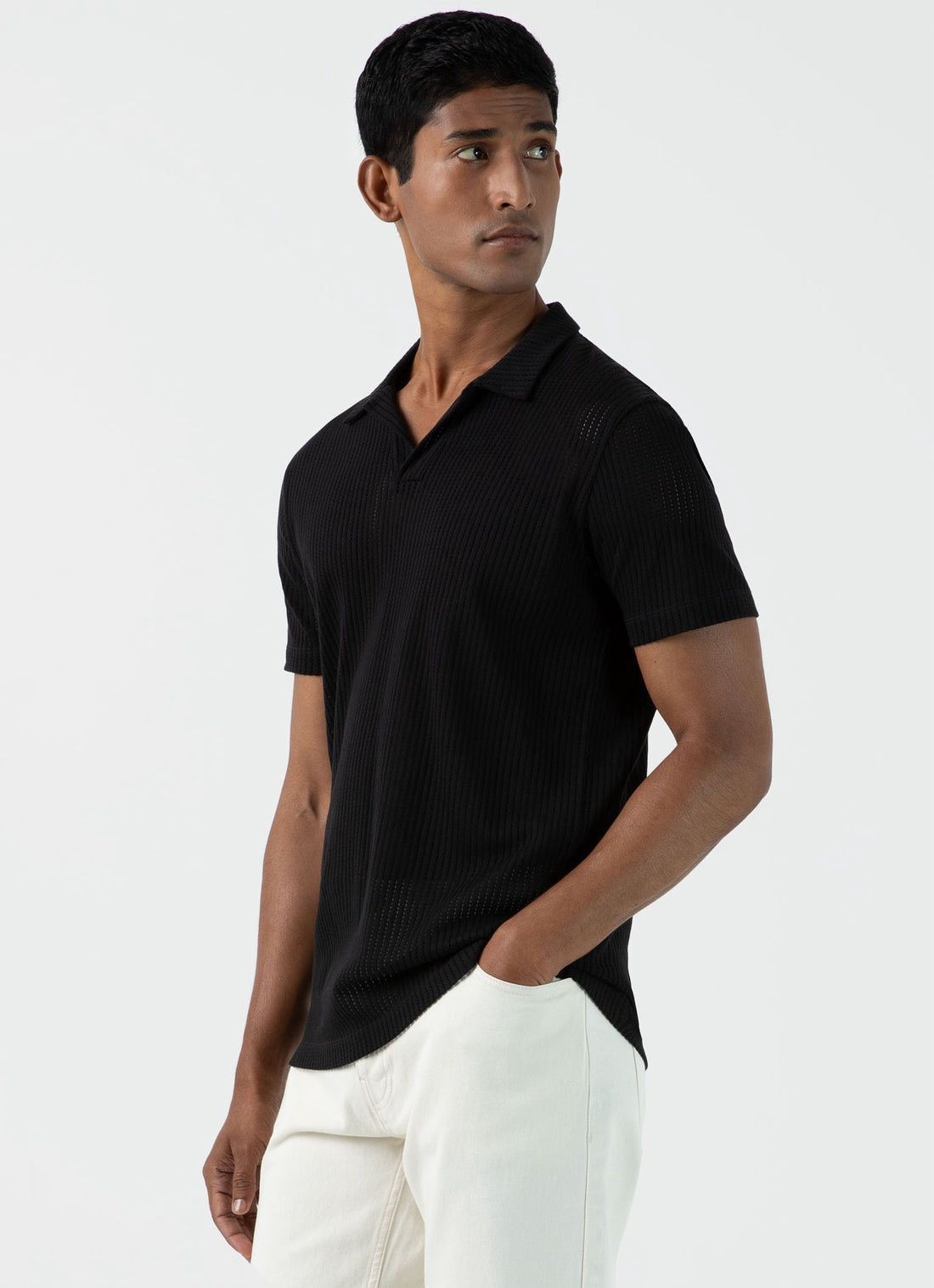 Sunspel Men’s Linear Mesh Polo in Black BRAND NEW Size US M / EU 48-50 / 2 - 4 Thumbnail