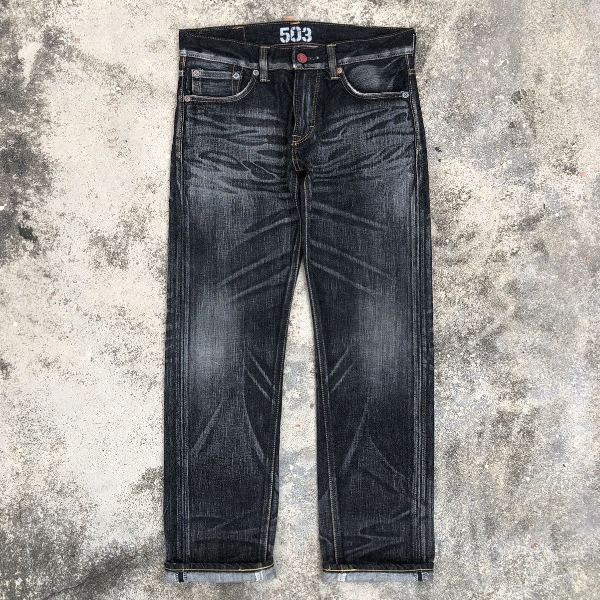 Vintage Edwin Blue Trip 503 Distressed Denim Jeans