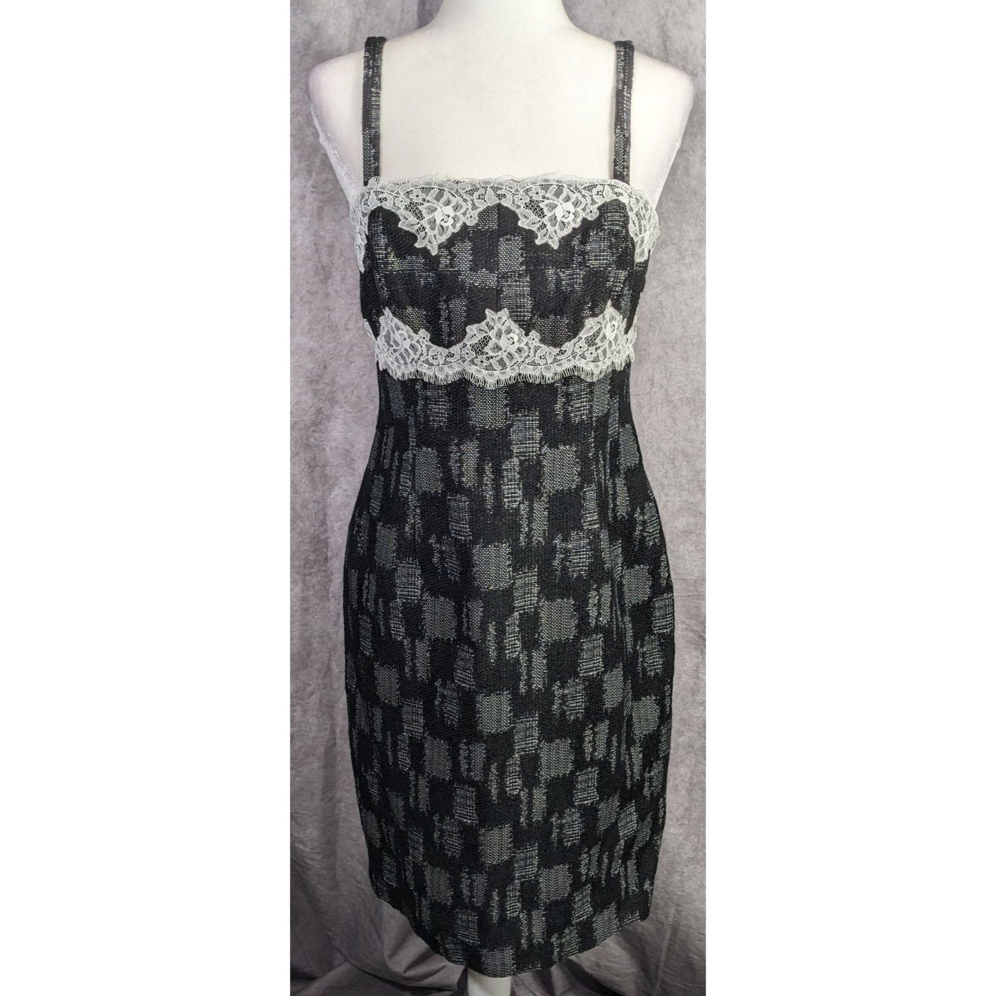 Other W By Worth Corporate Goth Black White Tweed Lace Trim Bustie Size M / US 6-8 / IT 42-44 - 8 Thumbnail