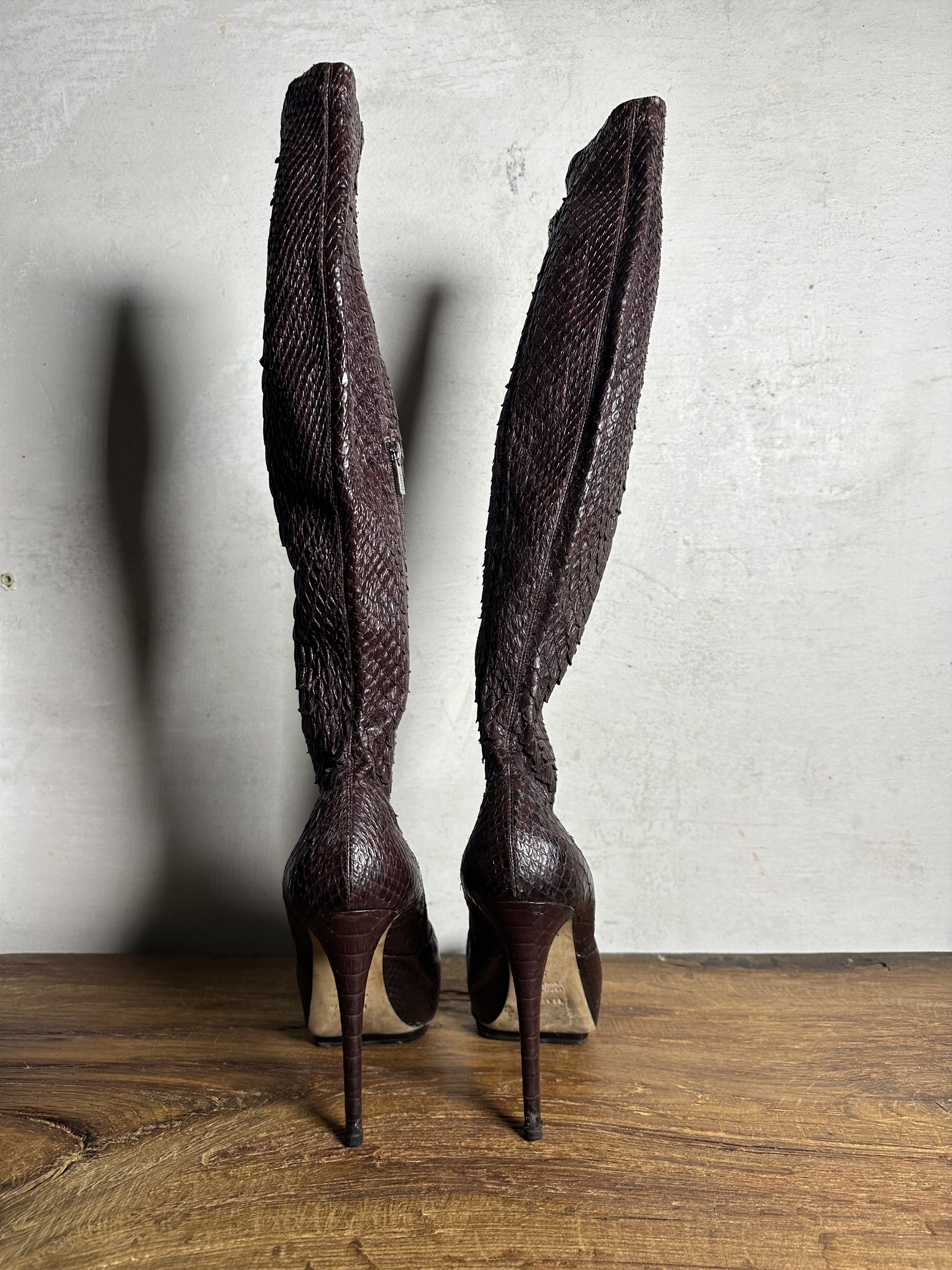 Le Silla Le Silla Python Burdundy Heeled Boots Size US 8 / IT 38 - 5 Thumbnail