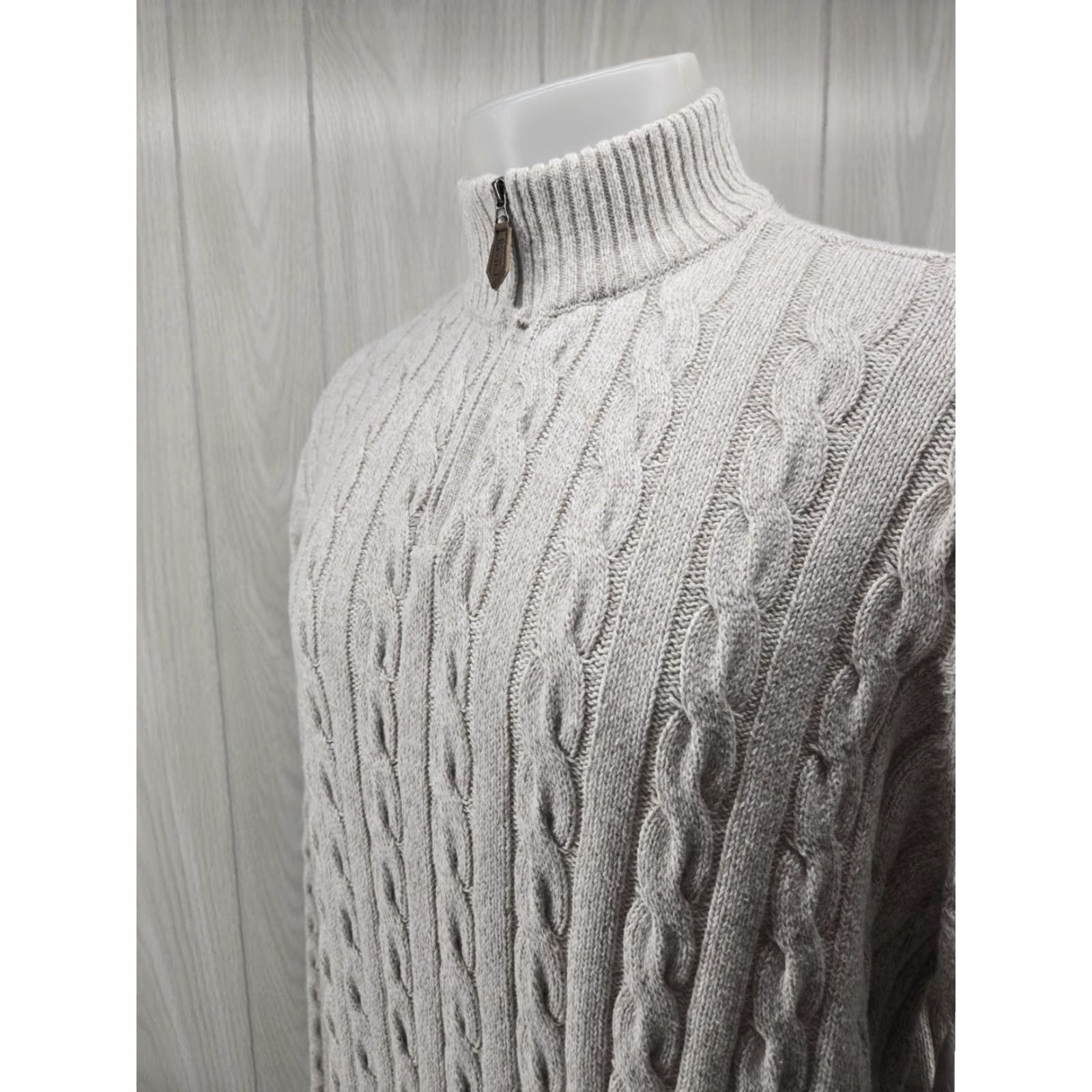 Chaps Chaps Sweater Men's XL 1/4 Zip Cable Knit Khaki Cream Wool Blend Mock Neck Pullover Vintage: No Size US XL / EU 56 / 4 - 5 Thumbnail