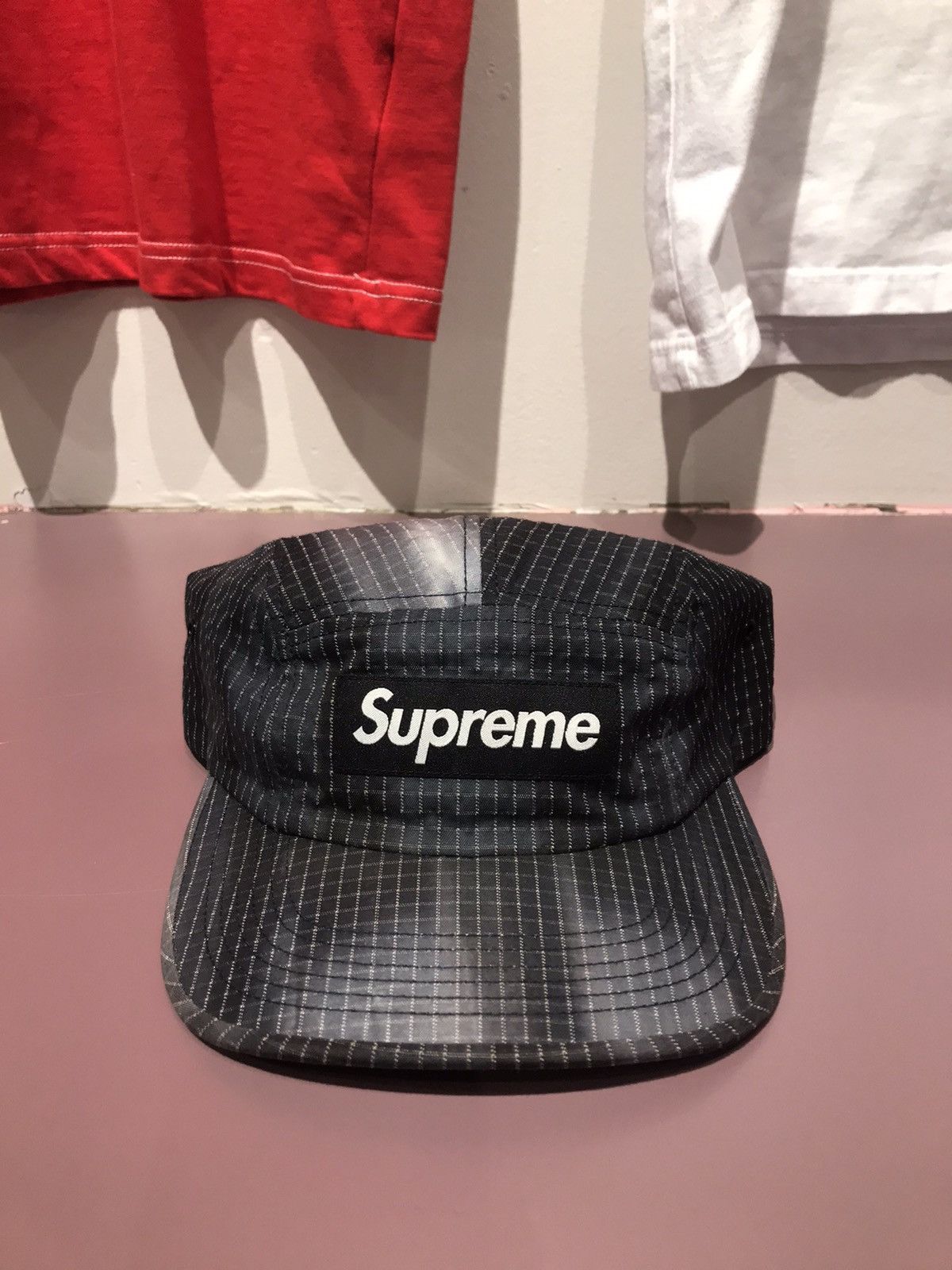 image of Hype x Supreme Ss19 Supreme Box Logo Black Grey Tie Dye Ripstop 3M Cap Hat, Men's