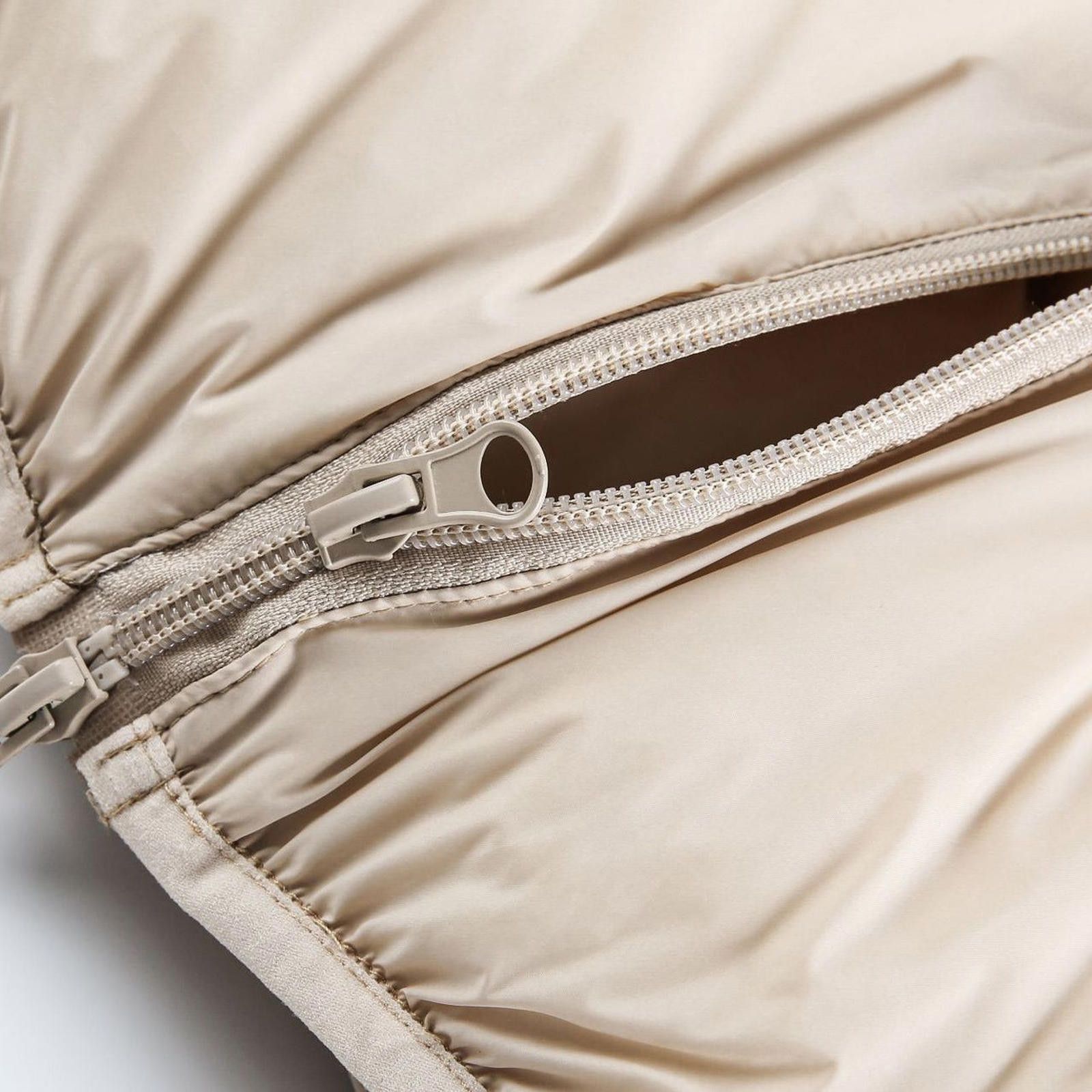 Japanese Brand Beige Asymmetrical Zip Puffer Jacket, Quilted Outerwear Size US M / EU 48-50 / 2 - 2 Thumbnail