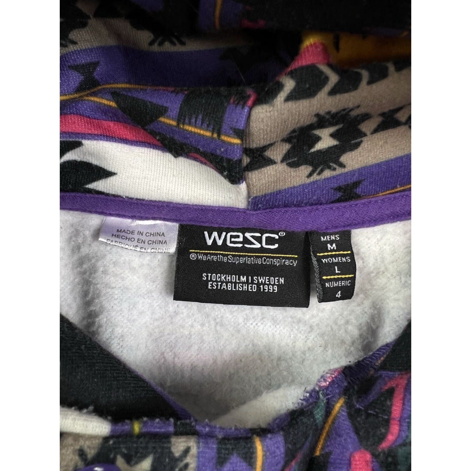 WeSC WESC Hoodie Mens M Multicolor Pullover Hooded Fleece Sweatshirt Aztec Colorful AOP Sweden Size US M / EU 48-50 / 2 - 4 Thumbnail
