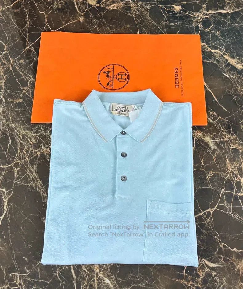 Hermes Hermes 经典男装晴天蓝polo衫 Classic Menswear Sky Blue Polo Shirt Size US XL / EU 56 / 4 - 2 Thumbnail