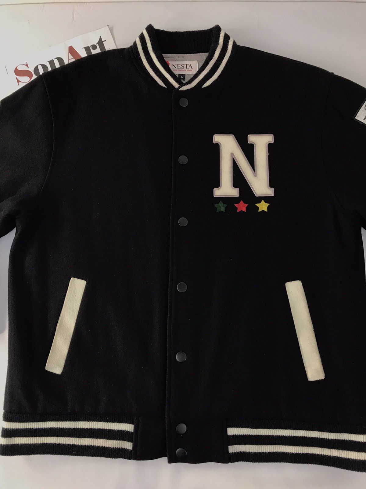 Japanese Brand × Vintage Vintage Nesta Brand Varsity Jacket Big Logo (N) Snap Button Size US XL / EU 56 / 4 - 3 Thumbnail
