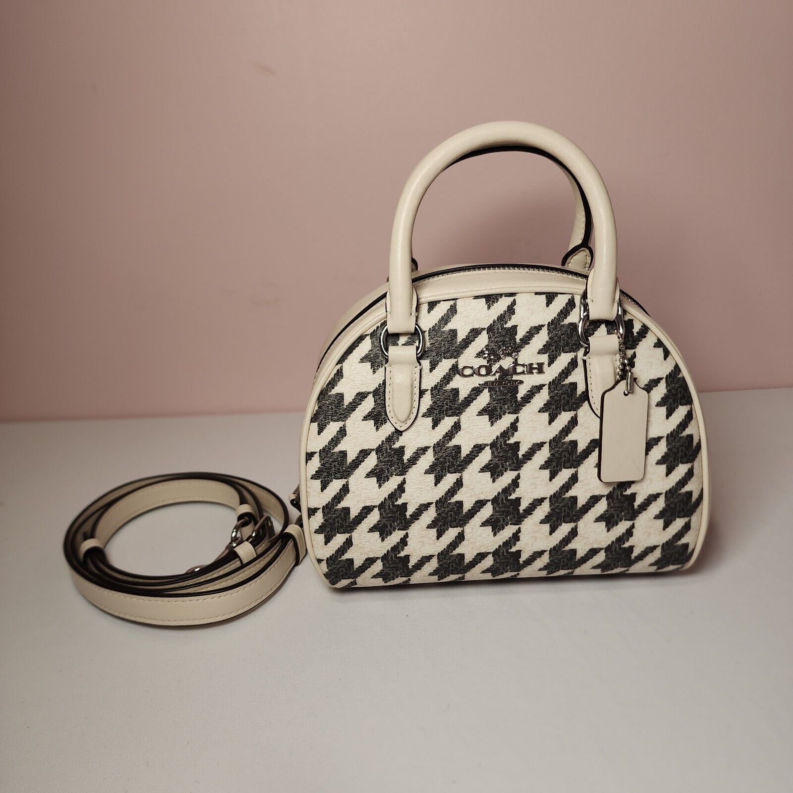 Coach NWT COACH CJ626 SYDNEY SATCHEL HOUNDSTOOTH CROSSBODY Cream Size ONE SIZE - 3 Thumbnail