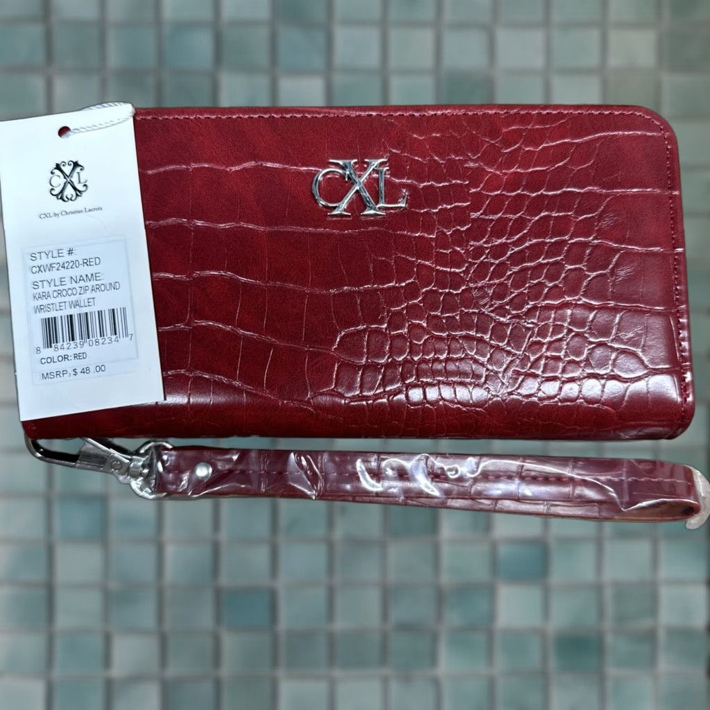 Christian Lacroix Christian Lacroix Red Zip-Around Wallet Wristlet Clutch Kara Croco CXL - Women - Zip-Around - Red - S - Logo - Strap - Zipper Size ONE SIZE - 1 Thumbnail