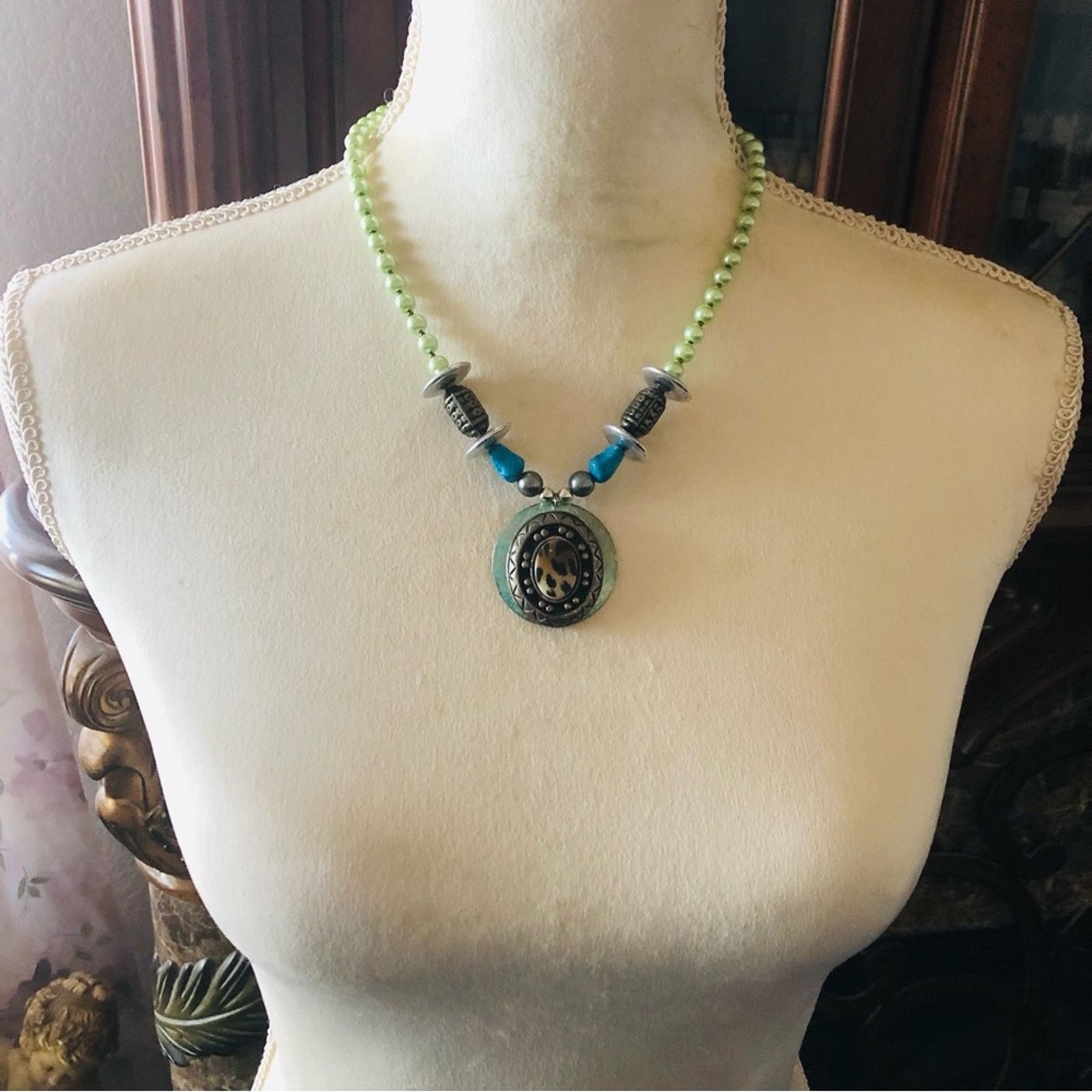 Handmade Handcrafted repurpose animal print ceramic Pearl necklace Size ONE SIZE - 5 Thumbnail