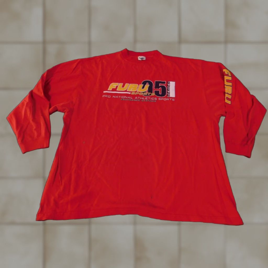 Fubu VINTAGE FUBU Shirt Mens 2XL Red 90s USA Pro National Athletics Sports Graphic Print Crew Neck Long Sleeve Hip Hop Streetwear Default Size US XL / EU 56 / 4 - 1 Thumbnail