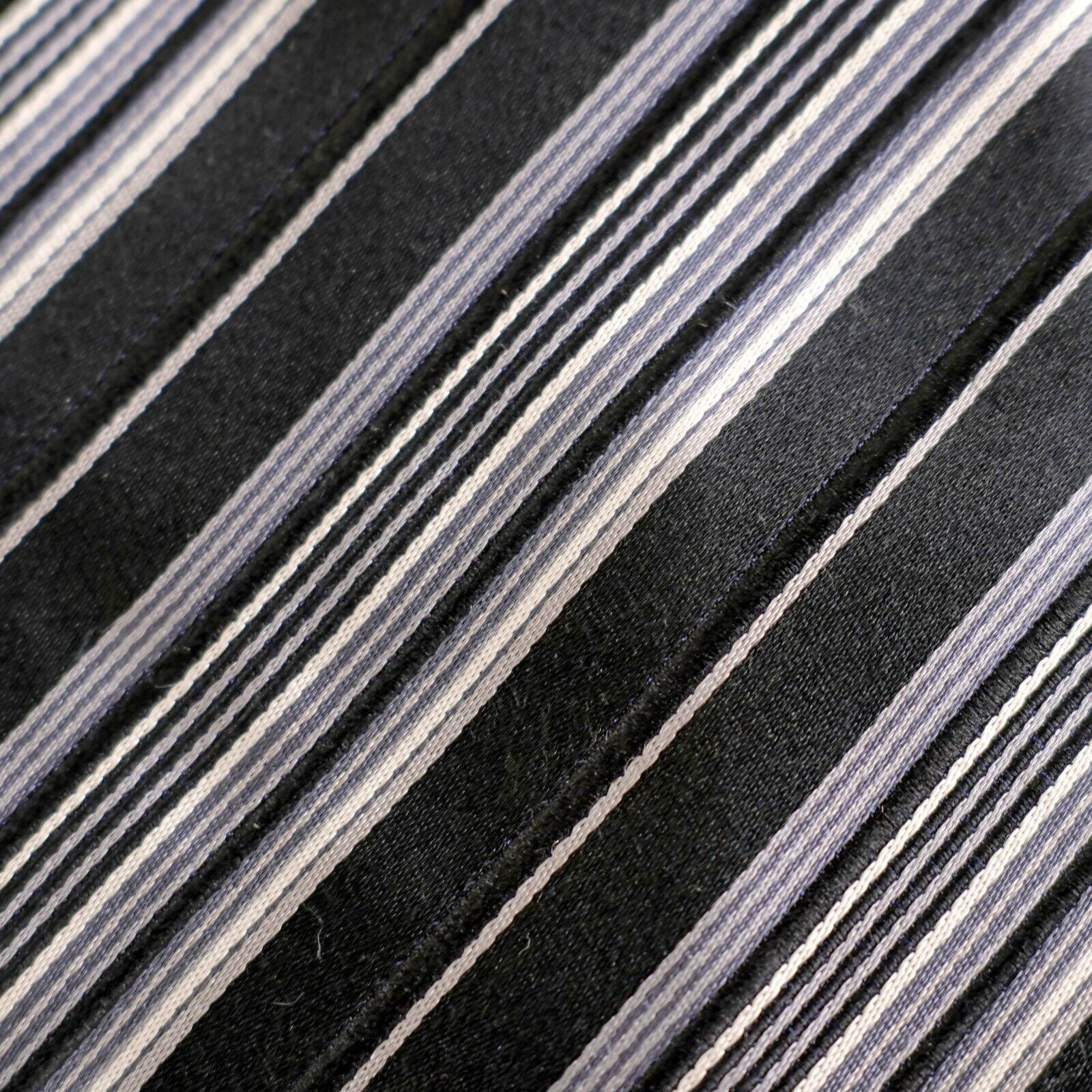 Vintage Vesuvio Napoli Italy Woven Gray Black Striped Long Silk Tie Size ONE SIZE - 2 Thumbnail