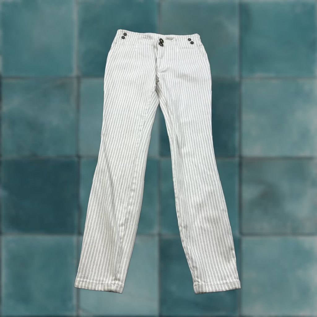 Vintage VINTAGE Pilcro and the Letterpress Pants Womens 25 White Striped High Rise Skinny Jegging Cotton Spandex Pants Women Slim Pockets Zip Button Size 42" / US 20 - 1 Thumbnail