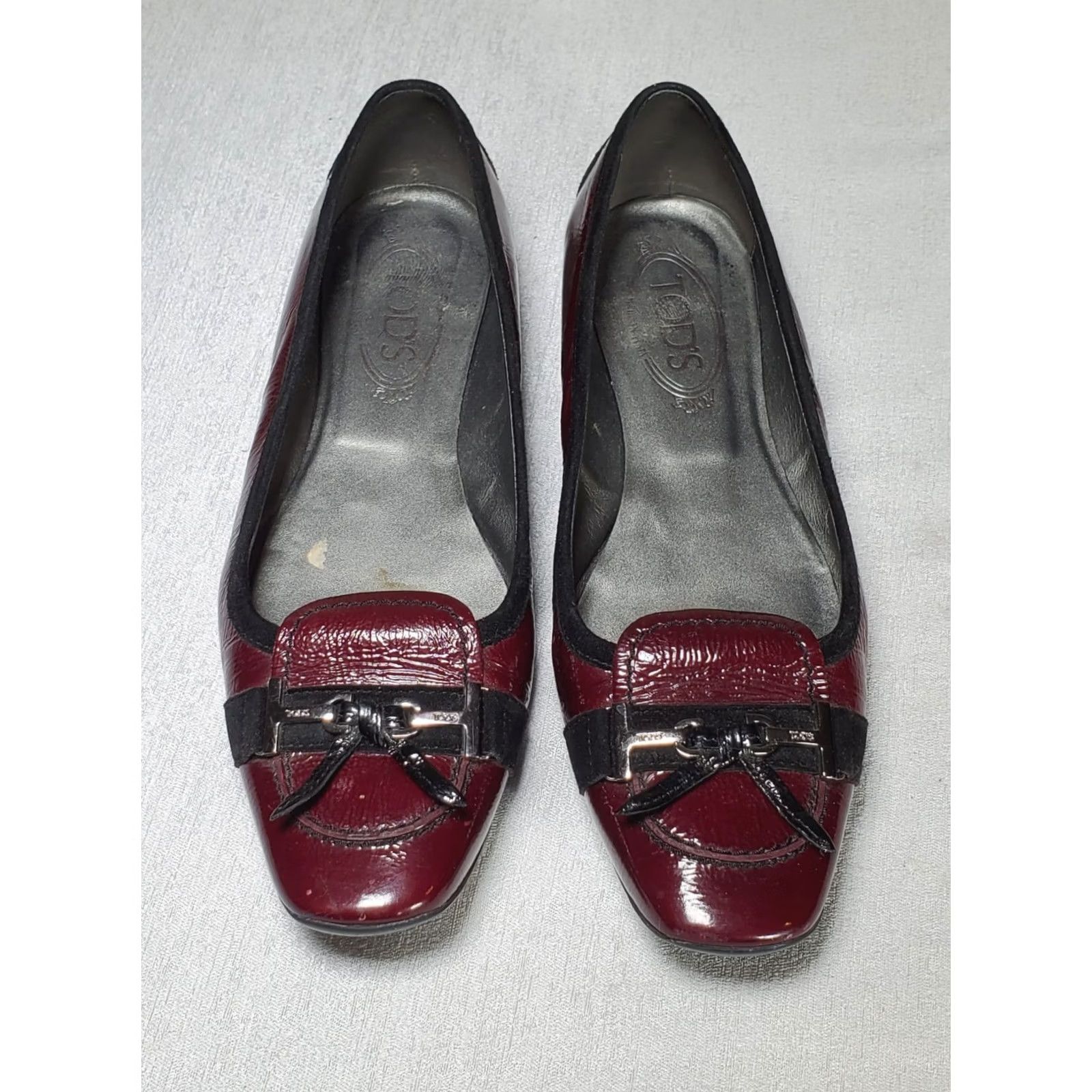 Vintage TOD’S Burgundy Patent Leather Black Suede Driving Moc Sole Flats Women's US 10 Size US 10 / IT 40 - 7 Thumbnail