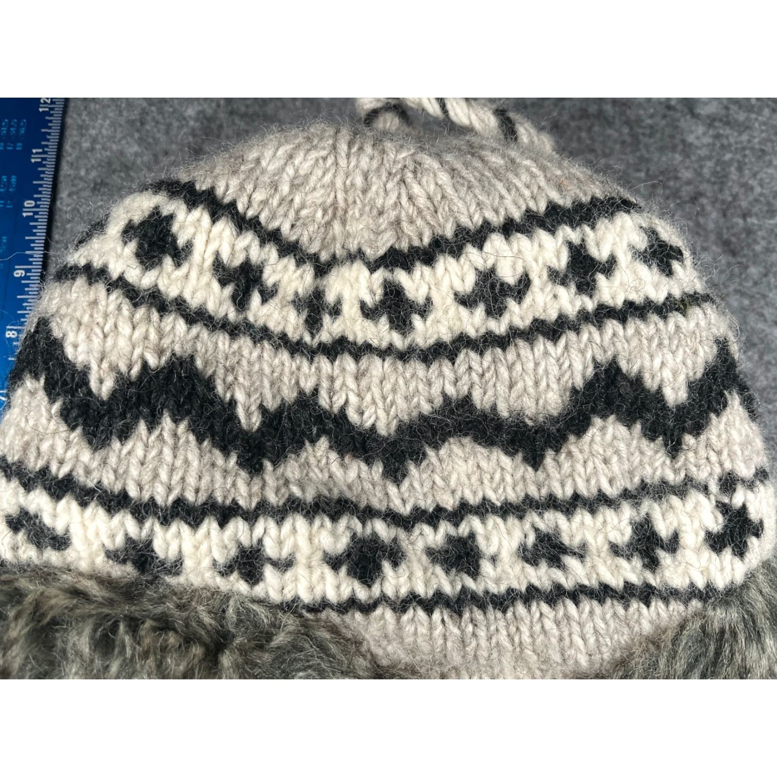 Vintage Himalaya Collection Beanie Hat Adult One Size Gray 100% Wool Lined Ear Flap Knit Wool Geometric Inspected Casual Workwear Mens Womens Unisex Adults Size ONE SIZE - 3 Thumbnail