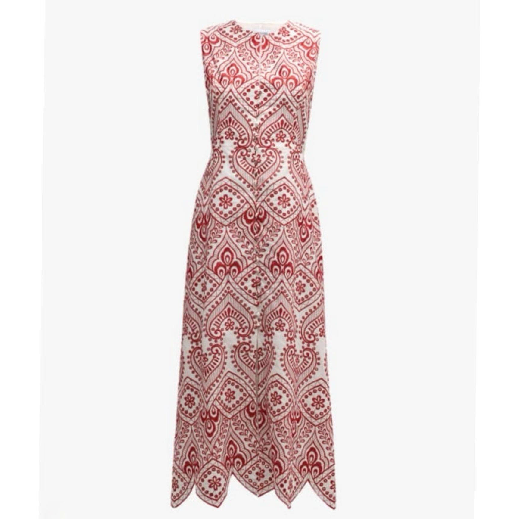 Vintage VINTAGE Evi Grintela Carine Sleeveless Embroidered Midi Dress Red White XS Size XS / US 0-2 / IT 36-38 - 7 Thumbnail
