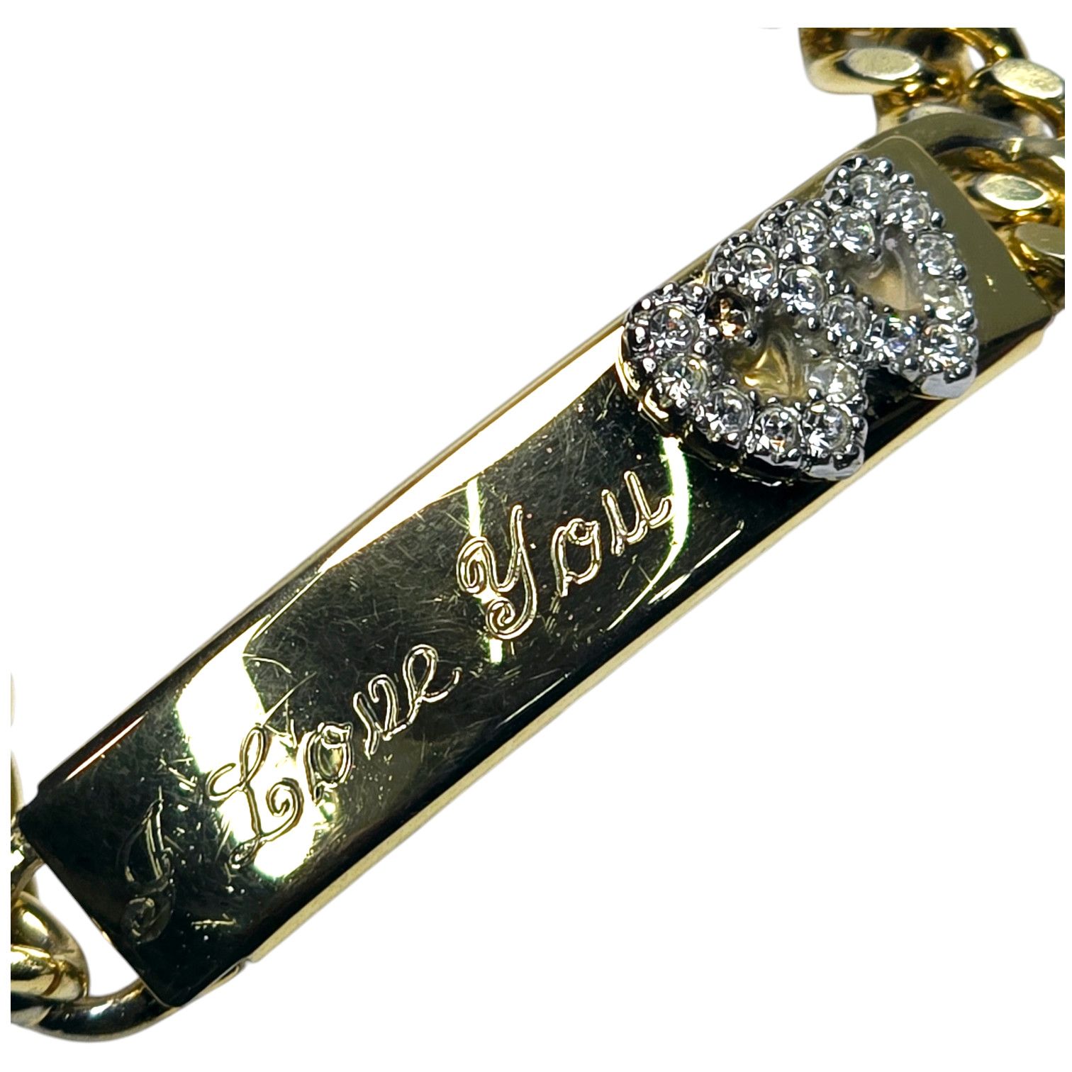 Champion JB Champion Engraved I Love You Cz Double Heart ID Bracelet Size ONE SIZE - 3 Thumbnail
