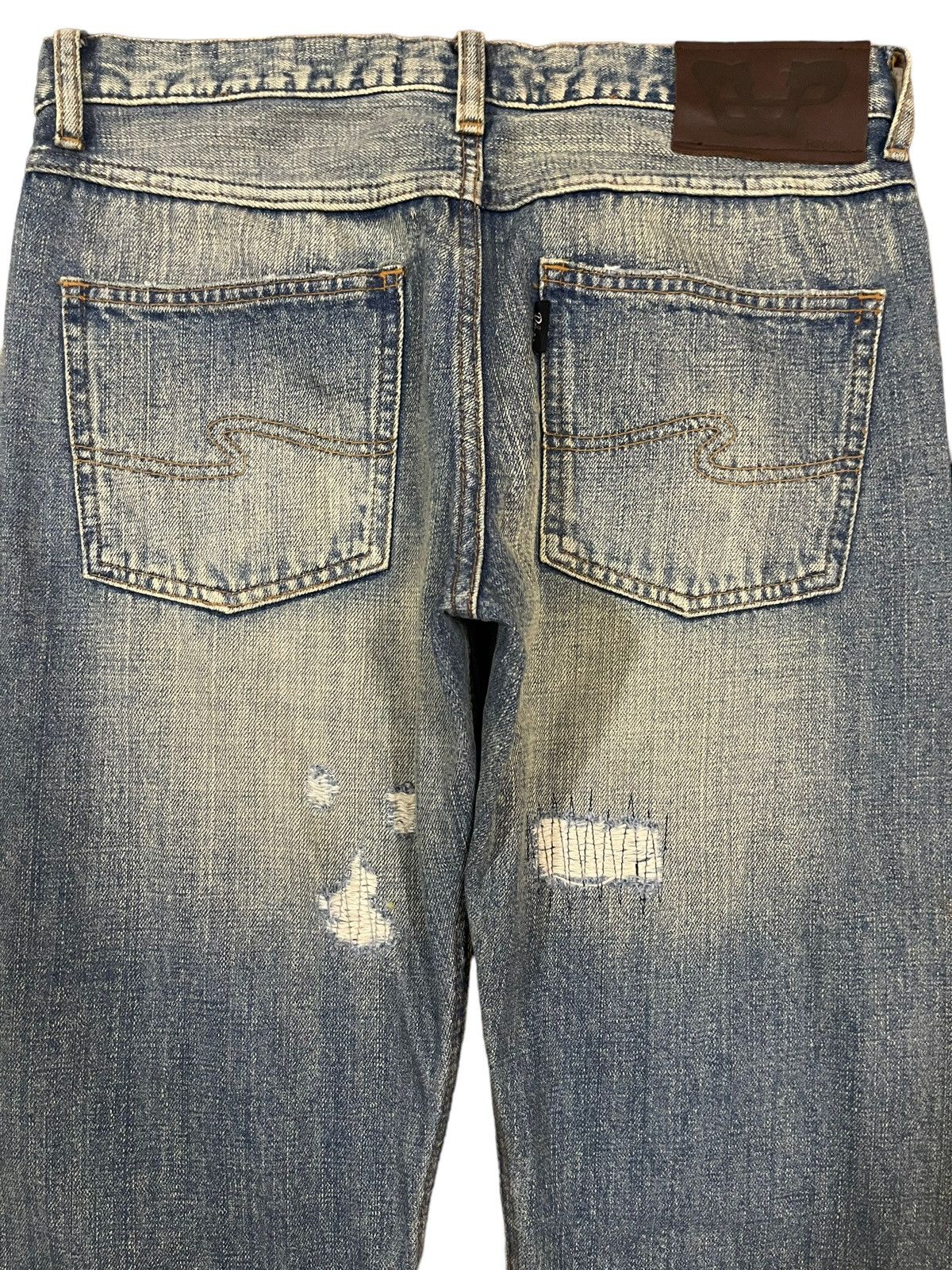 If Six Was Nine Vintage Japan Brand Blue Wash Distress Sashiko Style Jeans Size US 31 - 4 Thumbnail