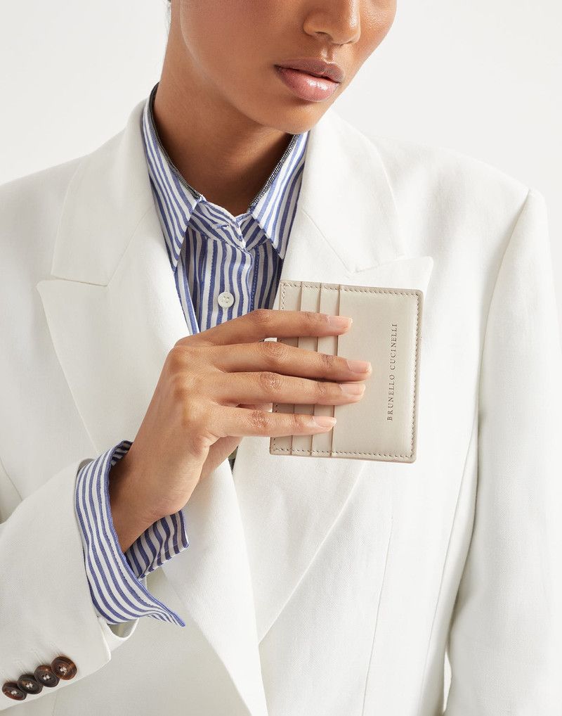 Brunello Cucinelli o1la1rc1a0326 Size: OS / Grained Calfskin Card Case in Beige Size ONE SIZE - 4 Thumbnail
