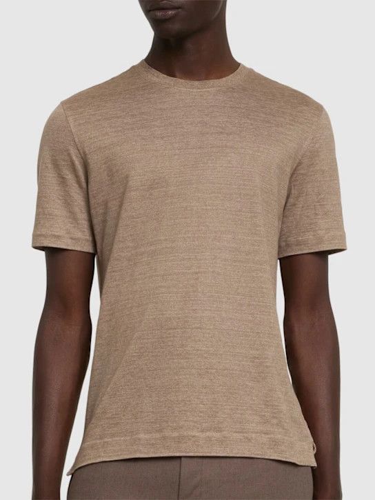 Z Zegna o1lsvrm0525 Oasi Linen T-Shirt in Light Taupe Size US XXL / EU 58 / 5 - 4 Thumbnail