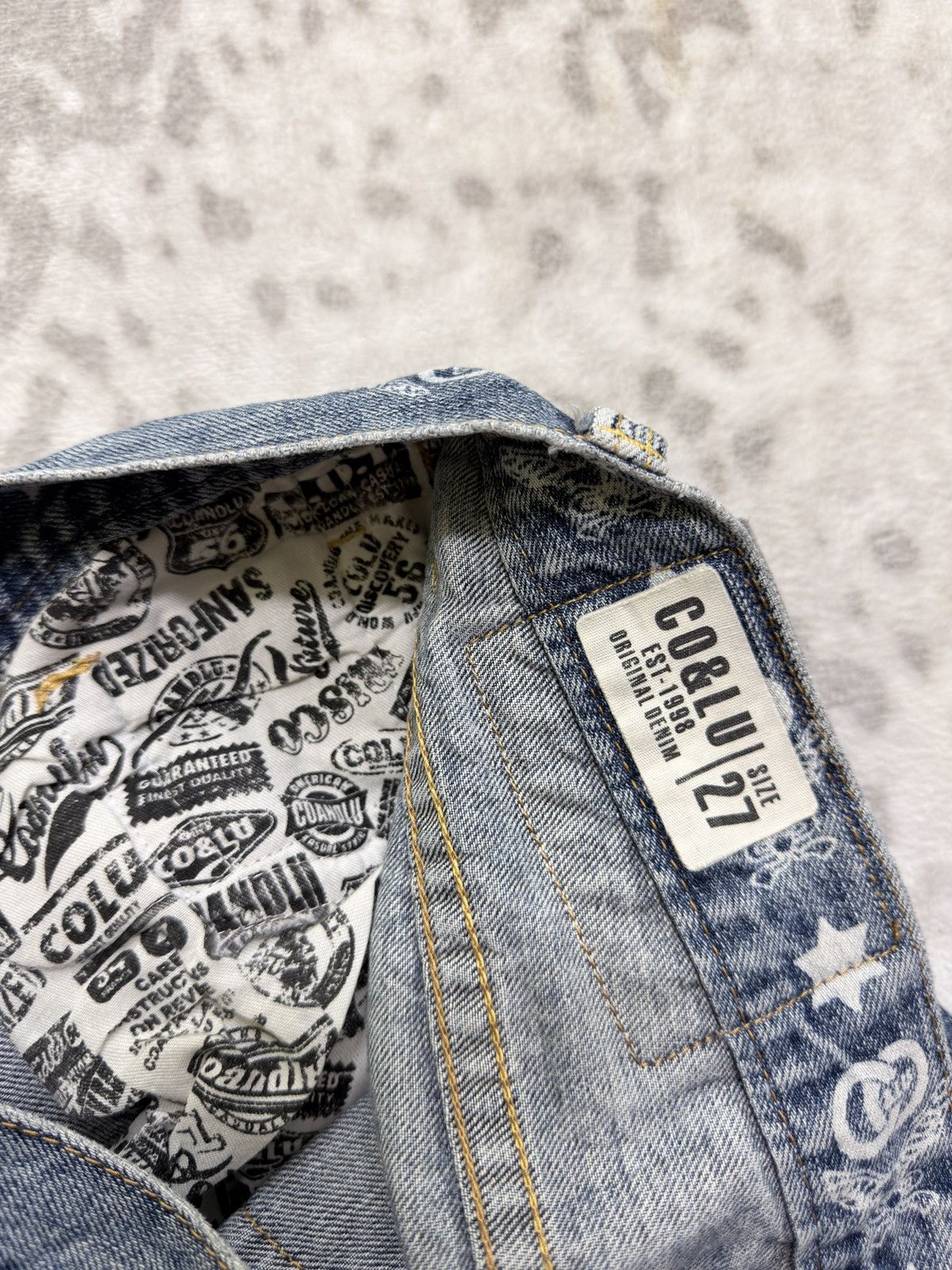 If Six Was Nine Co & Lu Washed All Over Monogram Full Print Denim Jeans Size US 31 - 14 Thumbnail