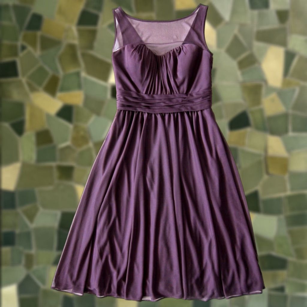 Vintage VINTAGE David's Bridal Eggplant Purple Sleeveless Ruched Empire Bridal Party Dress 0 Size XS / US 0-2 / IT 36-38 - 1 Thumbnail