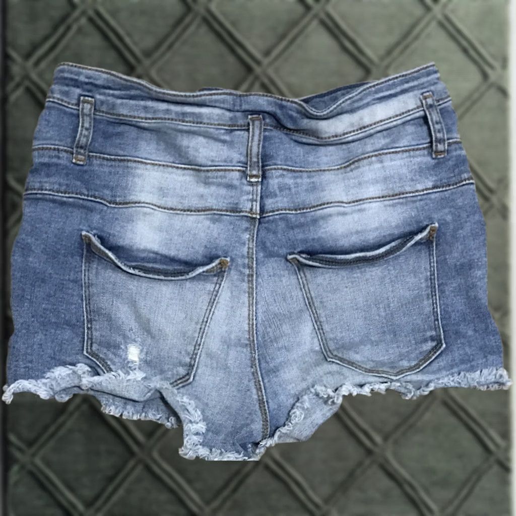 Denime Refuge Women’s Denim Shorts Cut-Off 4 Pocket Casual 2-Button/Triple Button Distressed Blue Size 4 Regular Waist 26in Inseam 3in Size 27" / US 4 / IT 40 - 1 Thumbnail