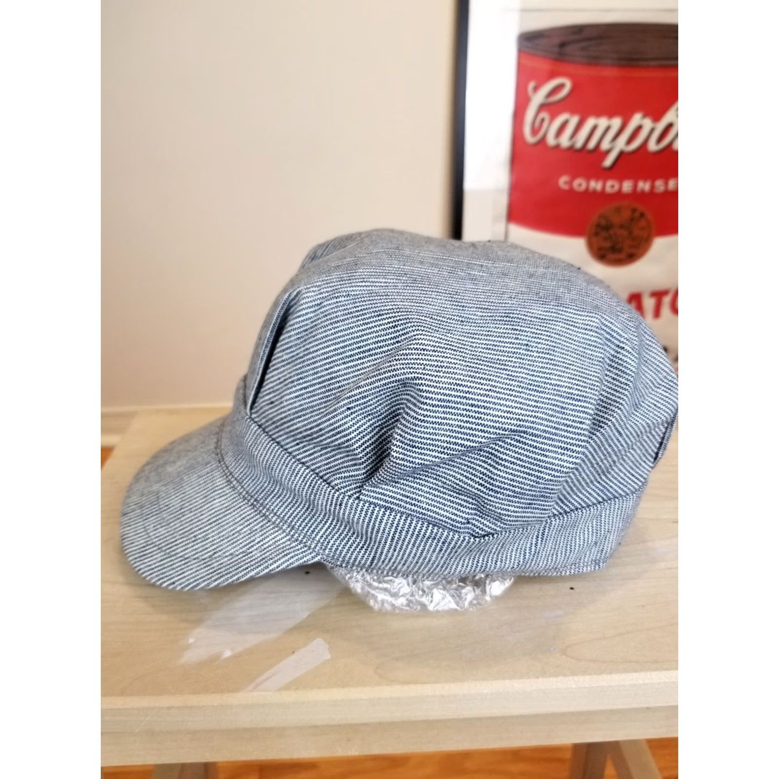 Vintage VINTAGE Unbranded Railroad Engineer Striped Hickory Hat Sz 7 1/2 Blue Cotton Cap Adults Boys Mens Womens Size ONE SIZE - 2 Thumbnail