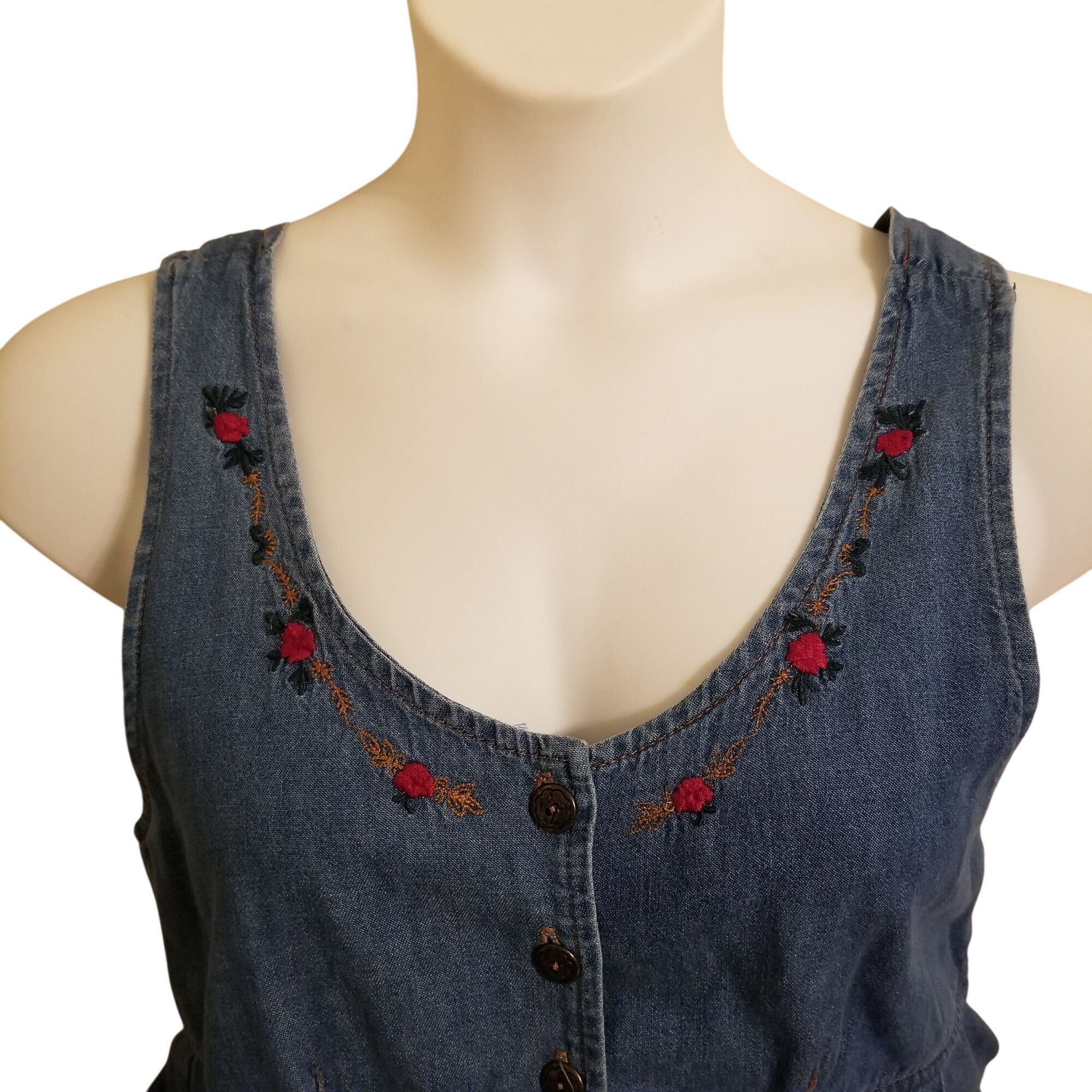 Other Homeschool Mom 8P Blue Jean Jumper Dress Rose Embroidery Poc Size M / US 6-8 / IT 42-44 - 3 Thumbnail