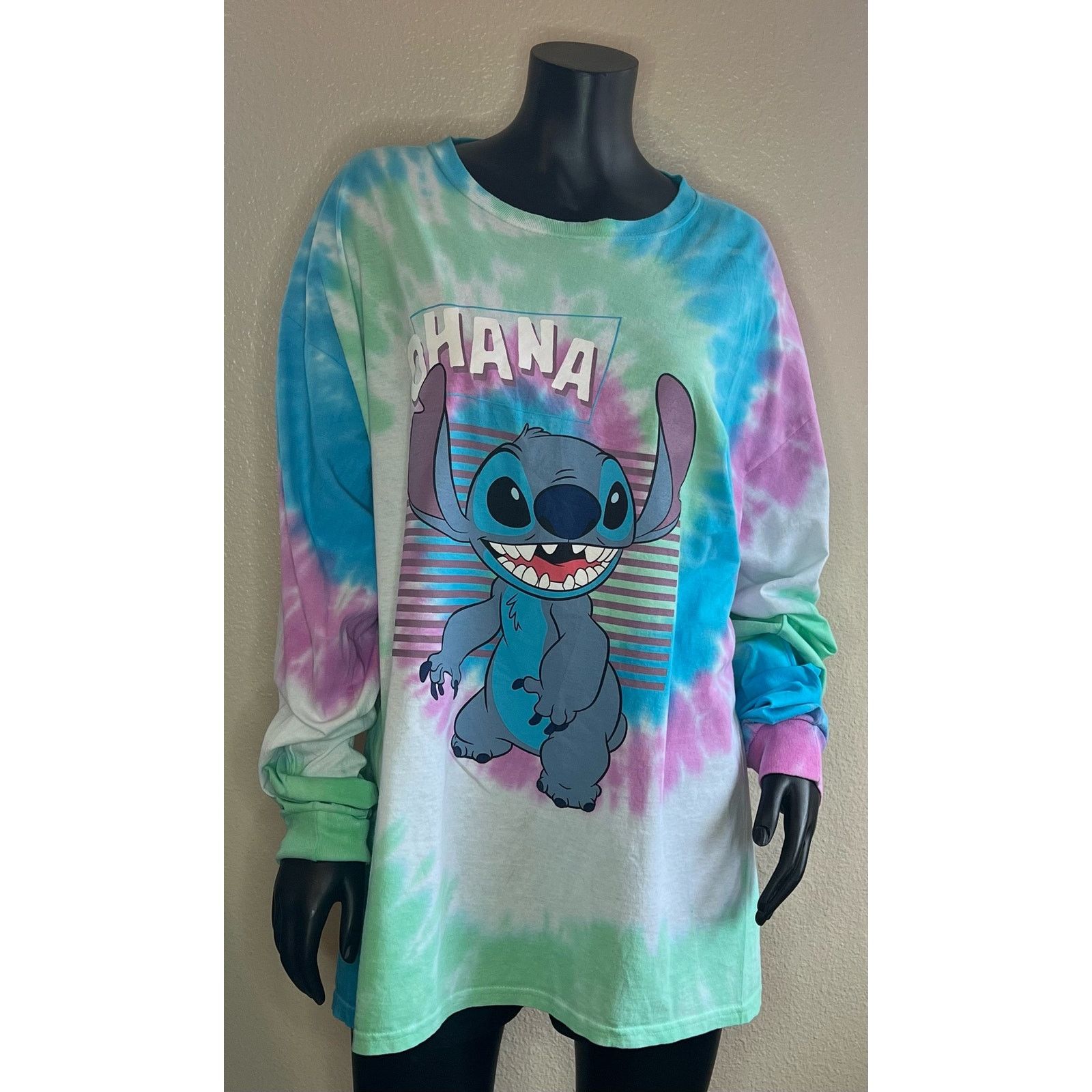 Disney DISNEY Stich Ohana Womens Cotton Tie Dyed Long Sleeve Shirt Size XL / US 12-14 / IT 48-50 - 2 Thumbnail