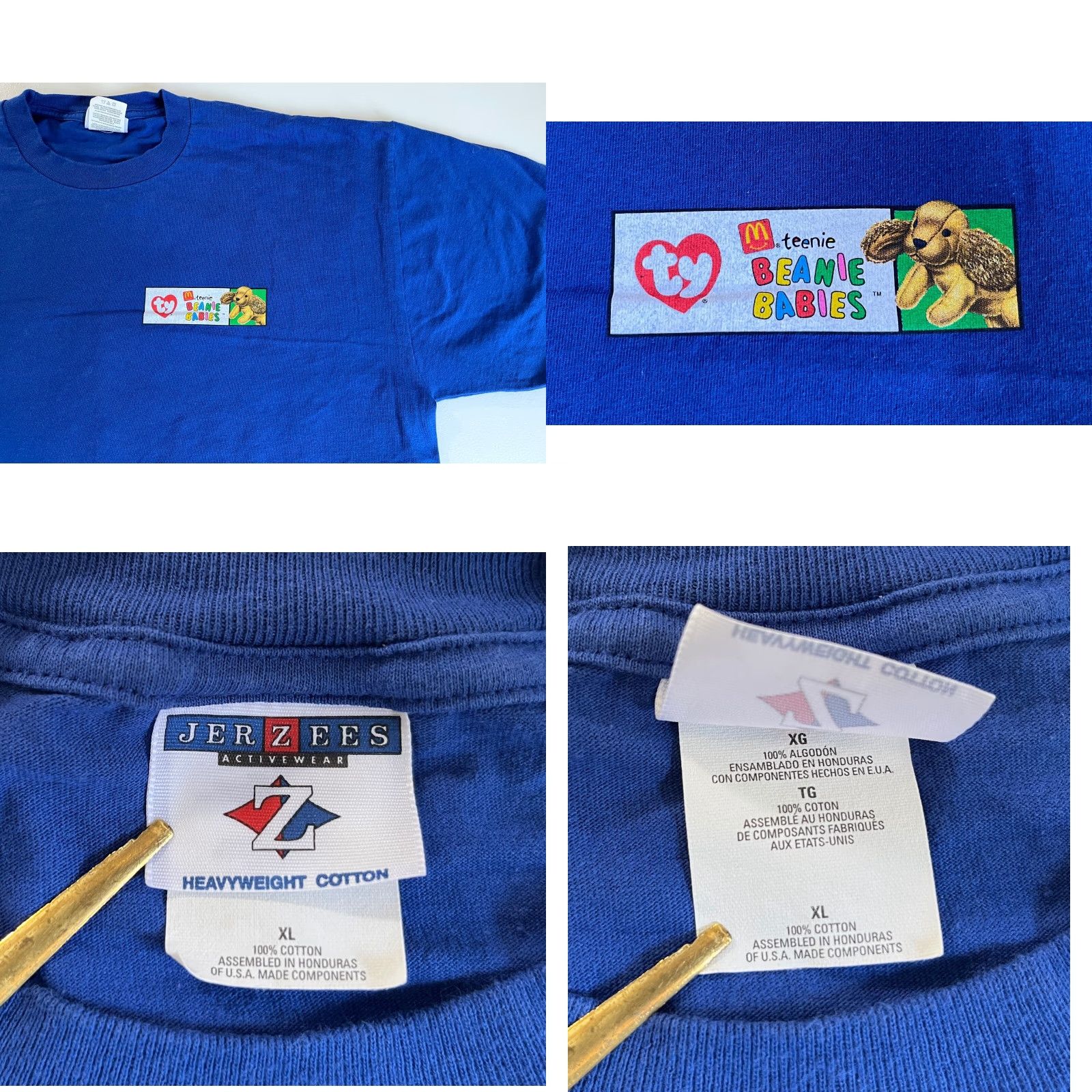 Jerzees VINTAGE McDonald's Teeny Beanie Babies T-Shirt 90s Crew Neck Short Sleeve XL Blue Unisex Adults Jerzees Heavyweight Cotton Double-Sided 1999 Size US XL / EU 56 / 4 - 8 Thumbnail
