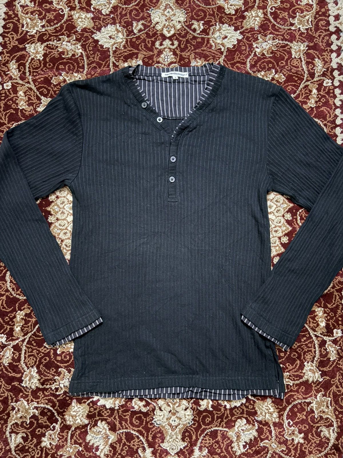 Stripe Textured Button Up Long Sleeve Tee Shirt