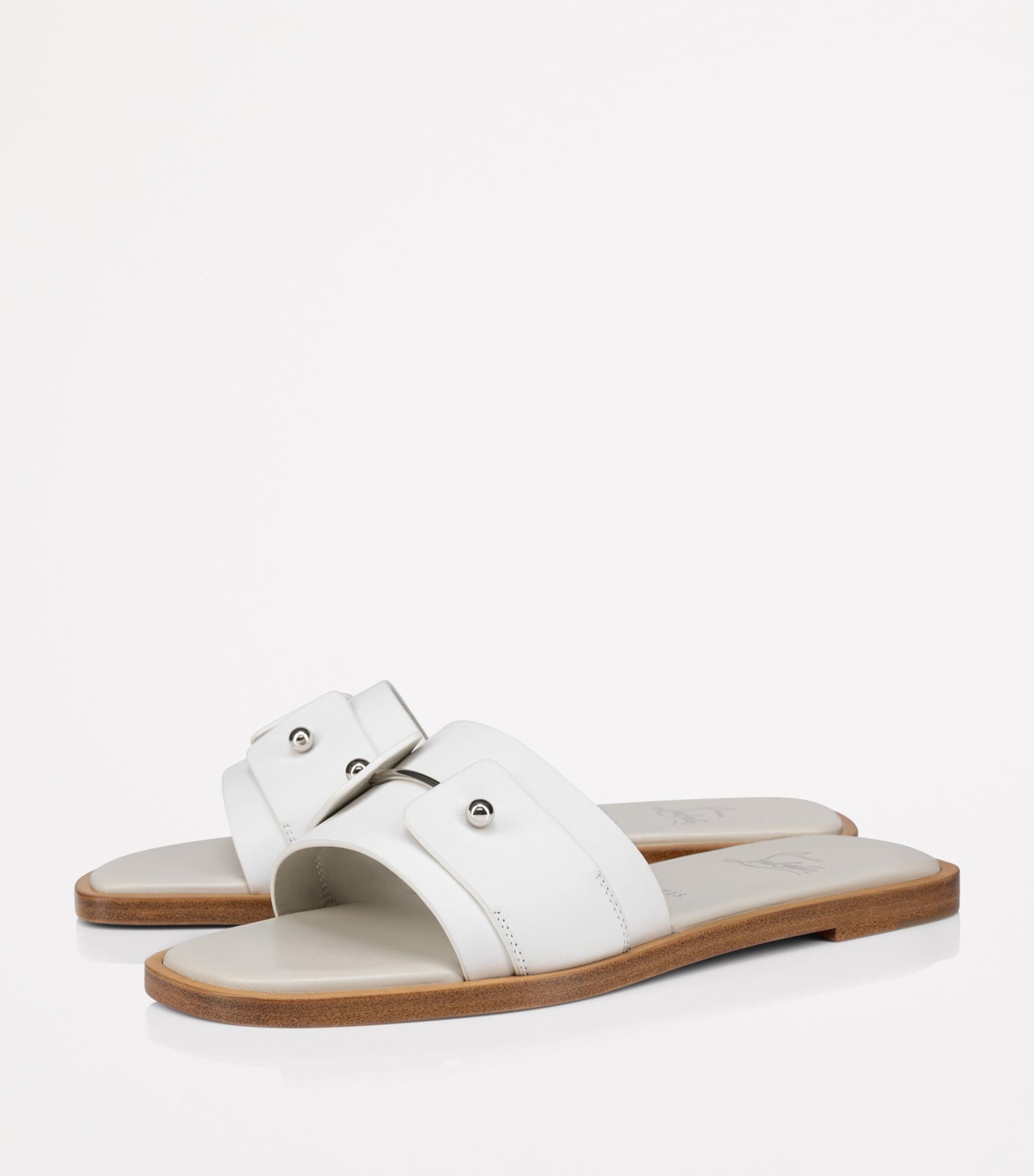 Christian Louboutin Chambelimule Donna Flat White Calf Leather Slide Sandal 36 Size US 6 / IT 36 - 1 Thumbnail