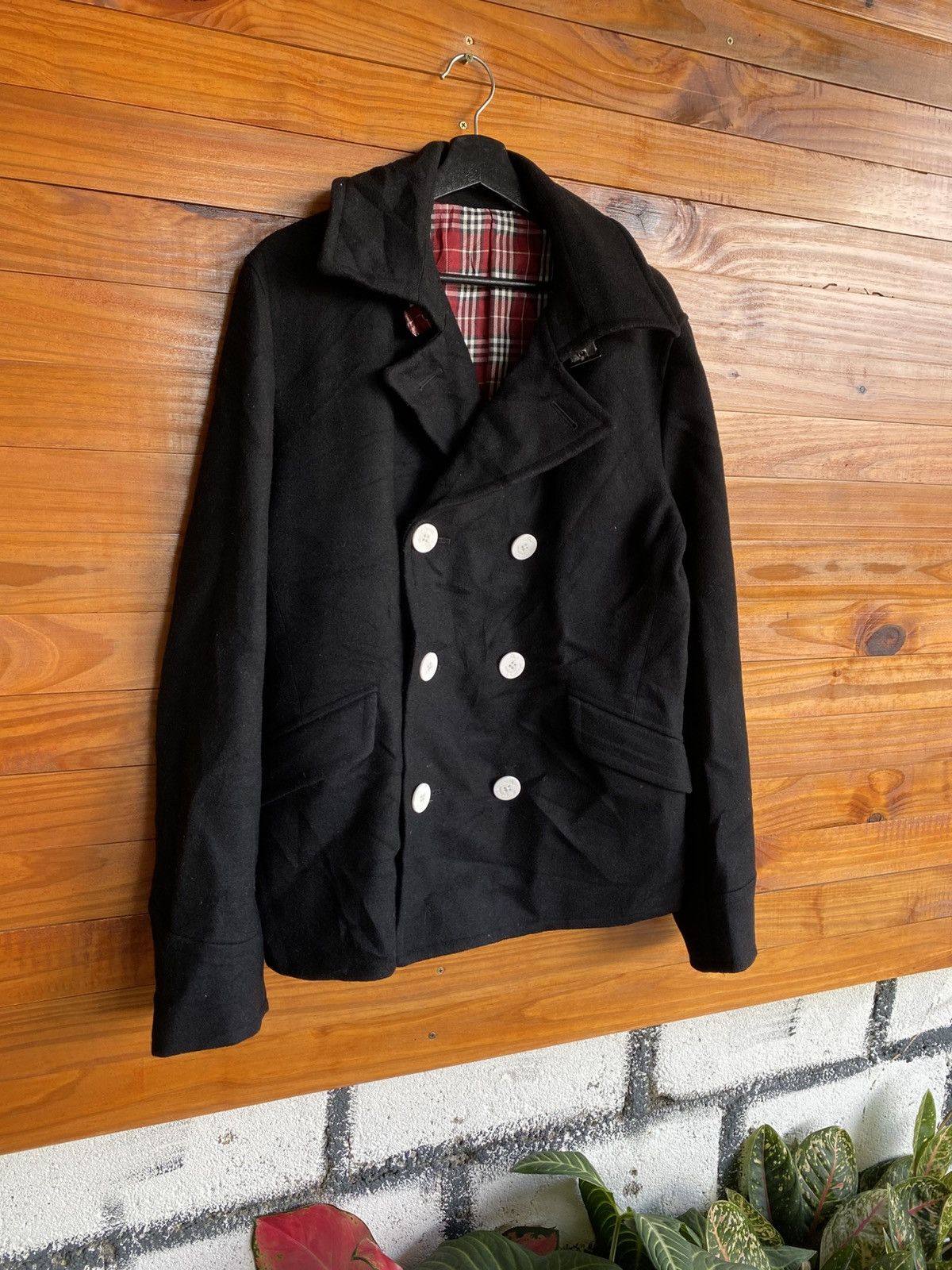Japanese Brand Vintage Palms and Labske Black Wool Peacoat Plaid Lining Size US M / EU 48-50 / 2 - 5 Thumbnail