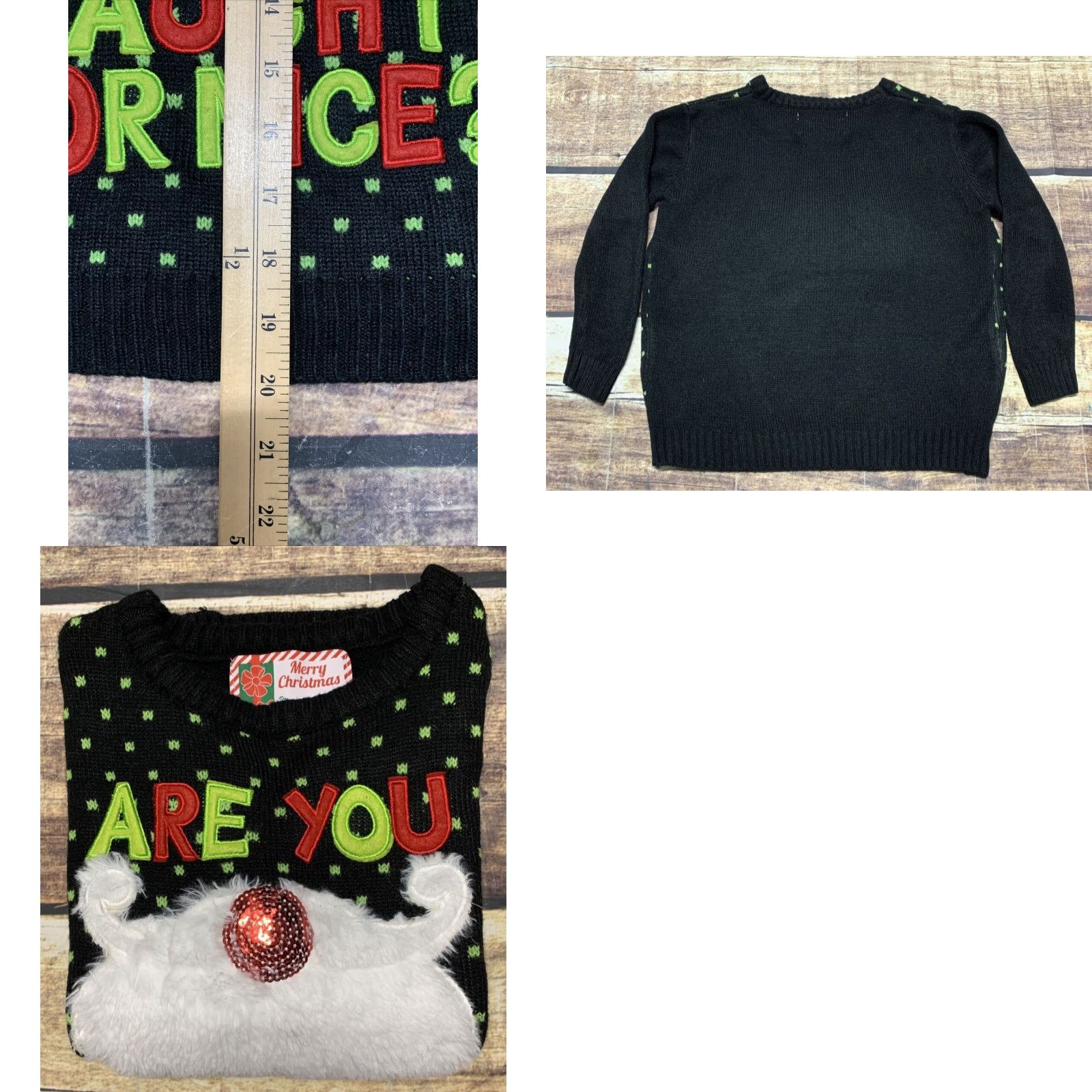 Vintage Ugly Christmas Sweater Are You Naughty or Nice Sequin Furry Women Size S Black Size S / US 4 / IT 40 - 8 Thumbnail