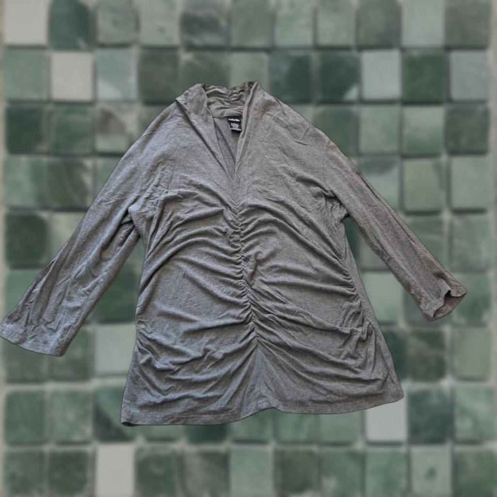 Vintage Rafaella Top Womens L Gray Long Sleeve Shirt Blouse Viscose Spandex Regular Fit Casual Workwear Travel Size L / US 10 / IT 46 - 1 Thumbnail