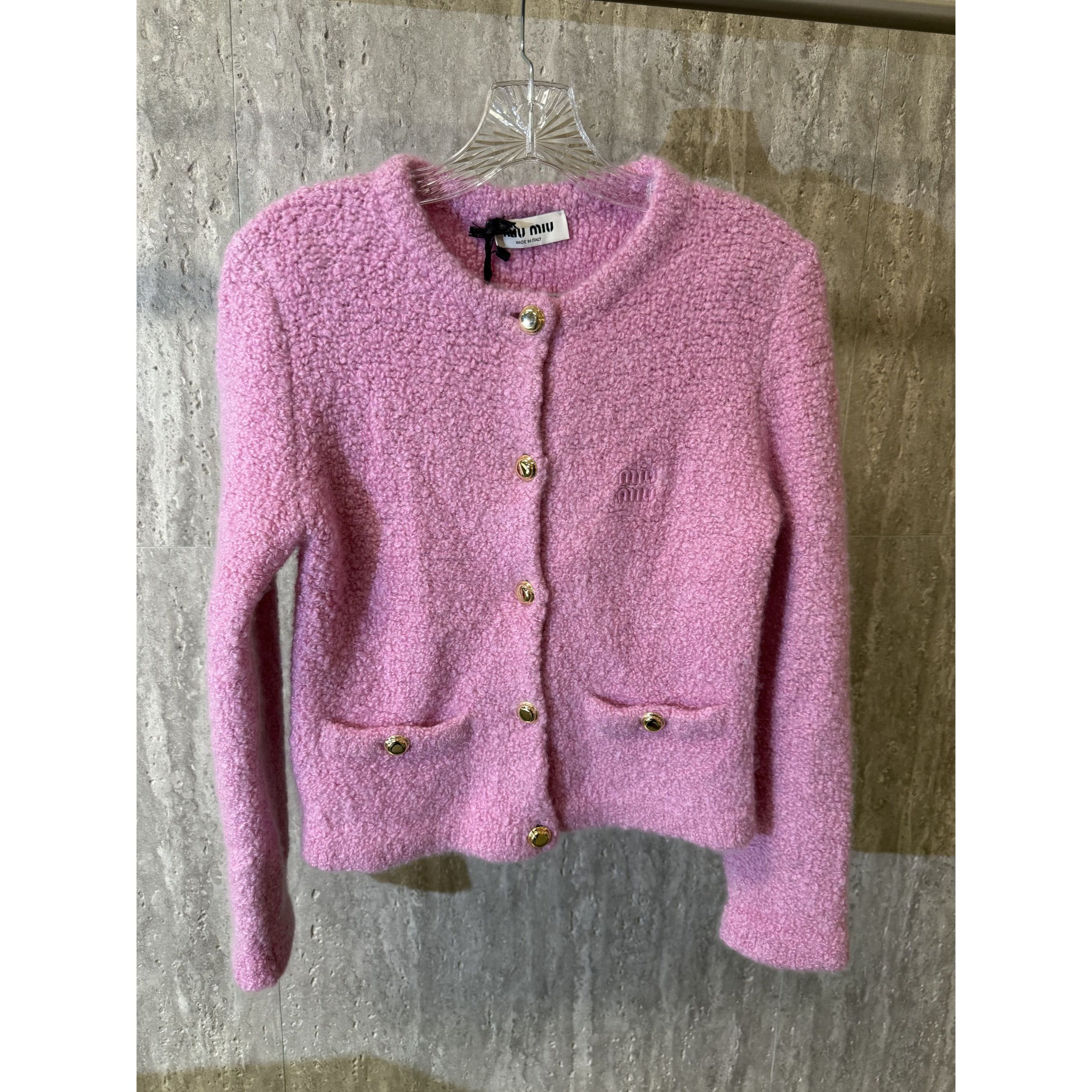 Miu Miu Miu Miu Pink Bouclé Wool-Blend Button-Up Cardigan With Pocke Size XS / US 0-2 / IT 36-38 - 1 Thumbnail
