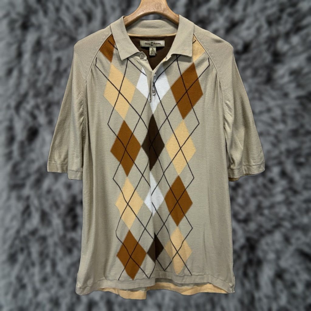 Tommy Bahama VINTAGE Tommy Bahama Sweater Shirt Men XL Argyle Lightweight Preppy Tan Brown Knit Pullover 1990s Mens Size US XL / EU 56 / 4 - 1 Thumbnail