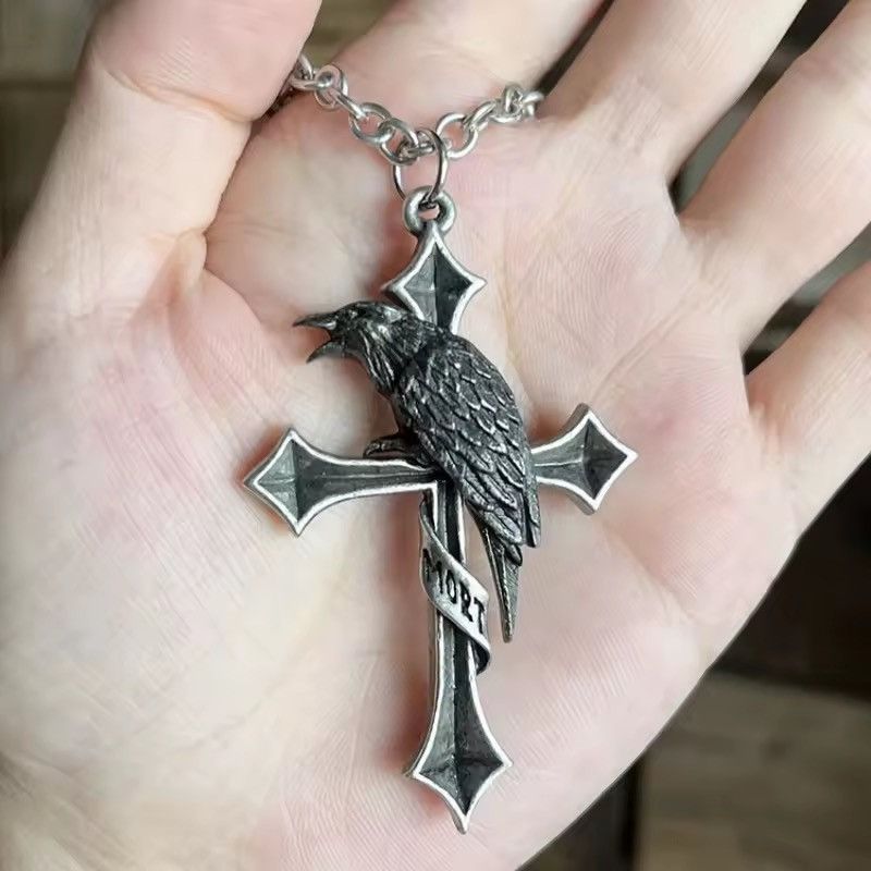 Japanese Brand Unique Punk Gothic Cross Crow Necklace Size ONE SIZE - 2 Thumbnail