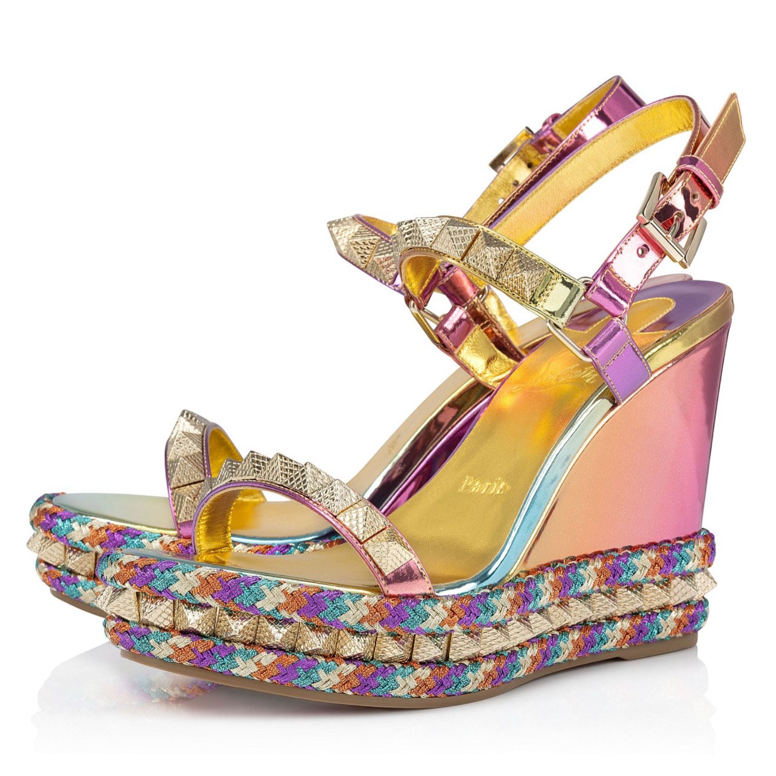 Christian Louboutin Pyraclou 110 Boreal Gold Sandal Heel 36