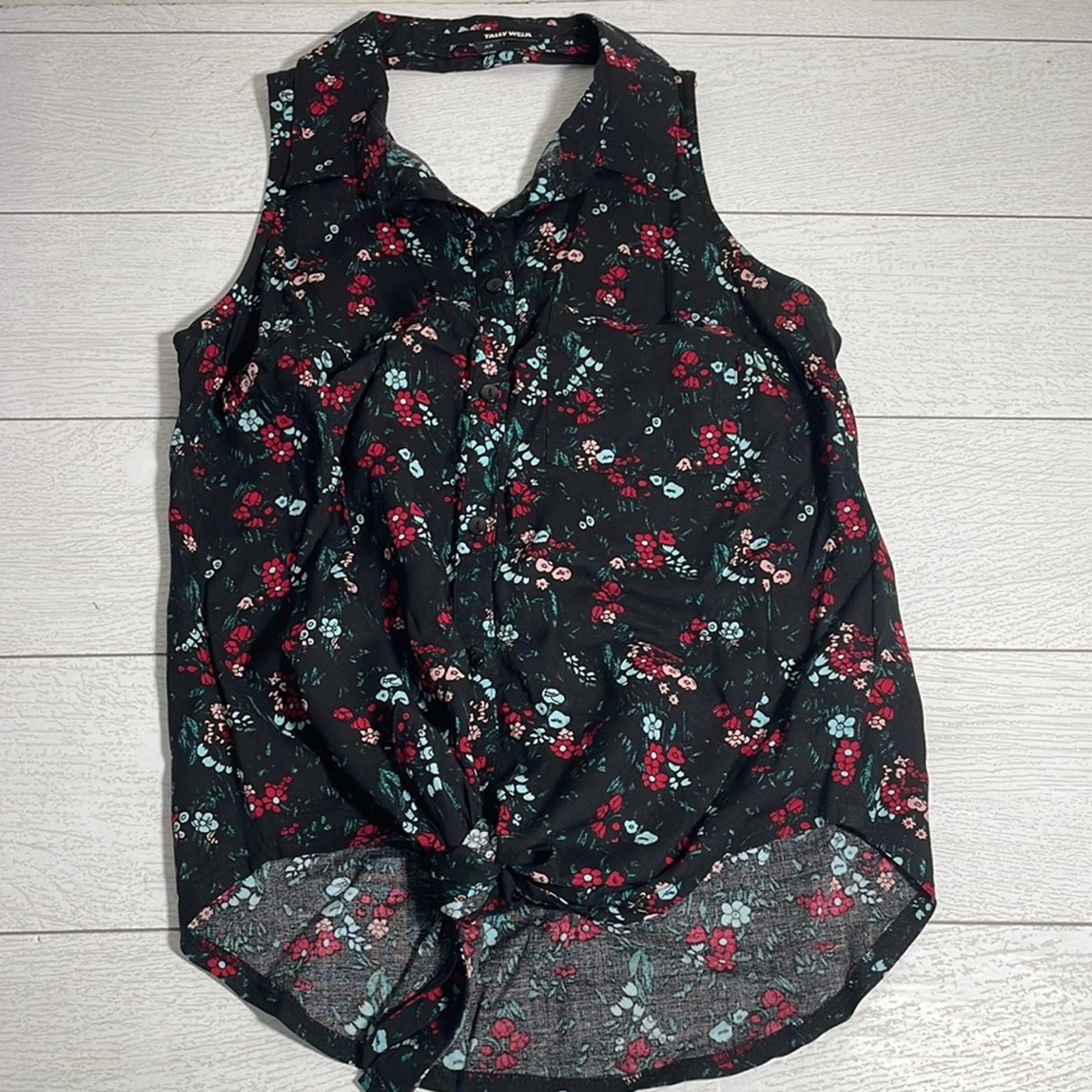 Other Tally Weijl Black Floral Racerback Shirt Size XS Size XS / US 0-2 / IT 36-38 - 1 Thumbnail